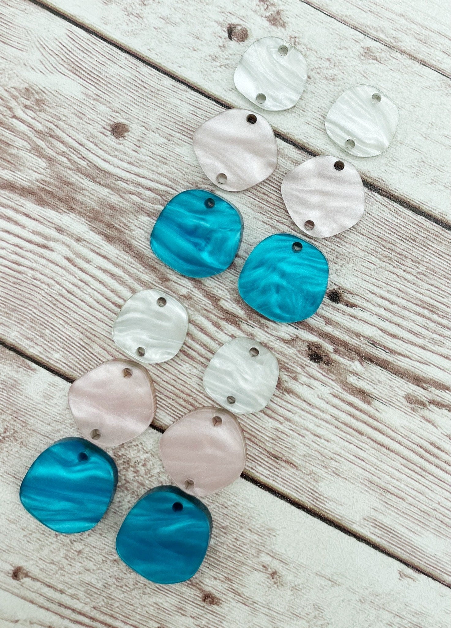 Blue Pink White Marbled Acrylic Trio Set Earring Blanks, DIY Jewelry Making