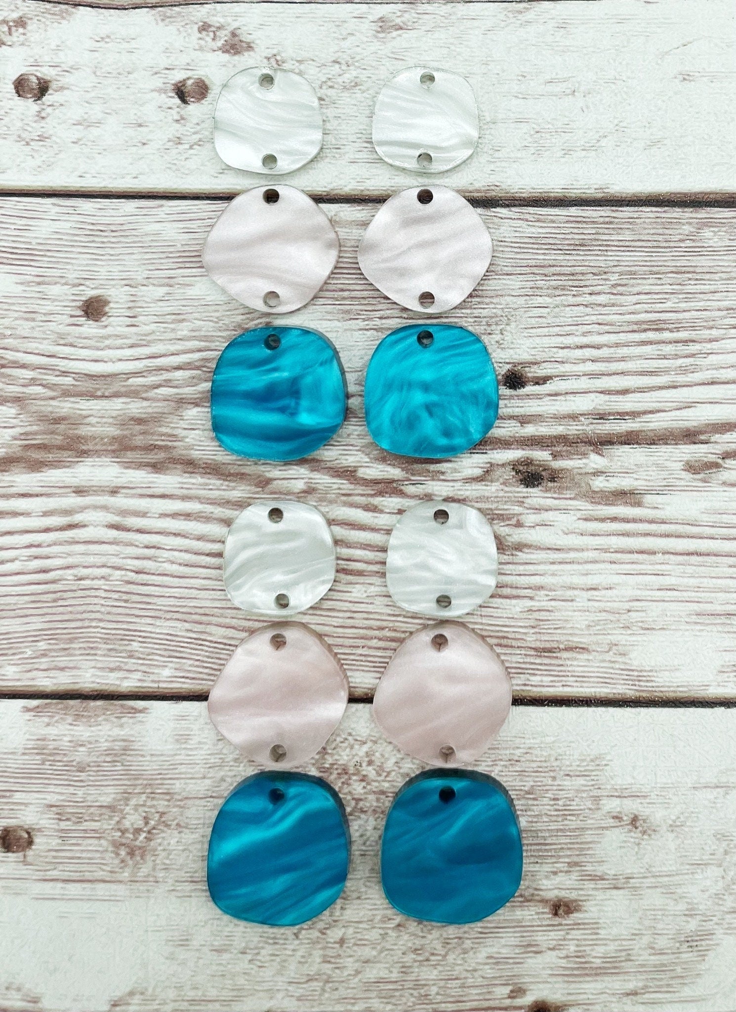 Blue Pink White Marbled Acrylic Trio Set Earring Blanks, DIY Jewelry Making