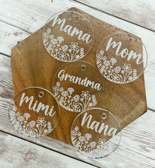 Mom Mama Grandma Nana Mimi Floral Engraved Acrylic Keychain Blanks Set of 5