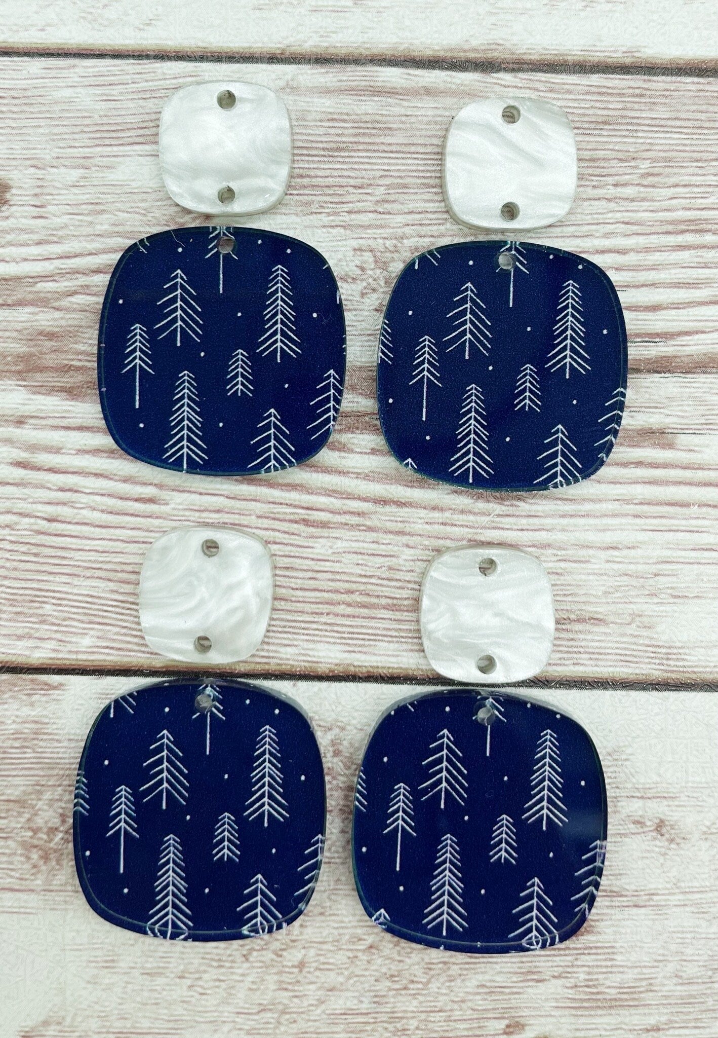 Christmas Winter Blue Stick Tree Acrylic Rounded Square Earring Set Blanks, DIY Jewelry Making