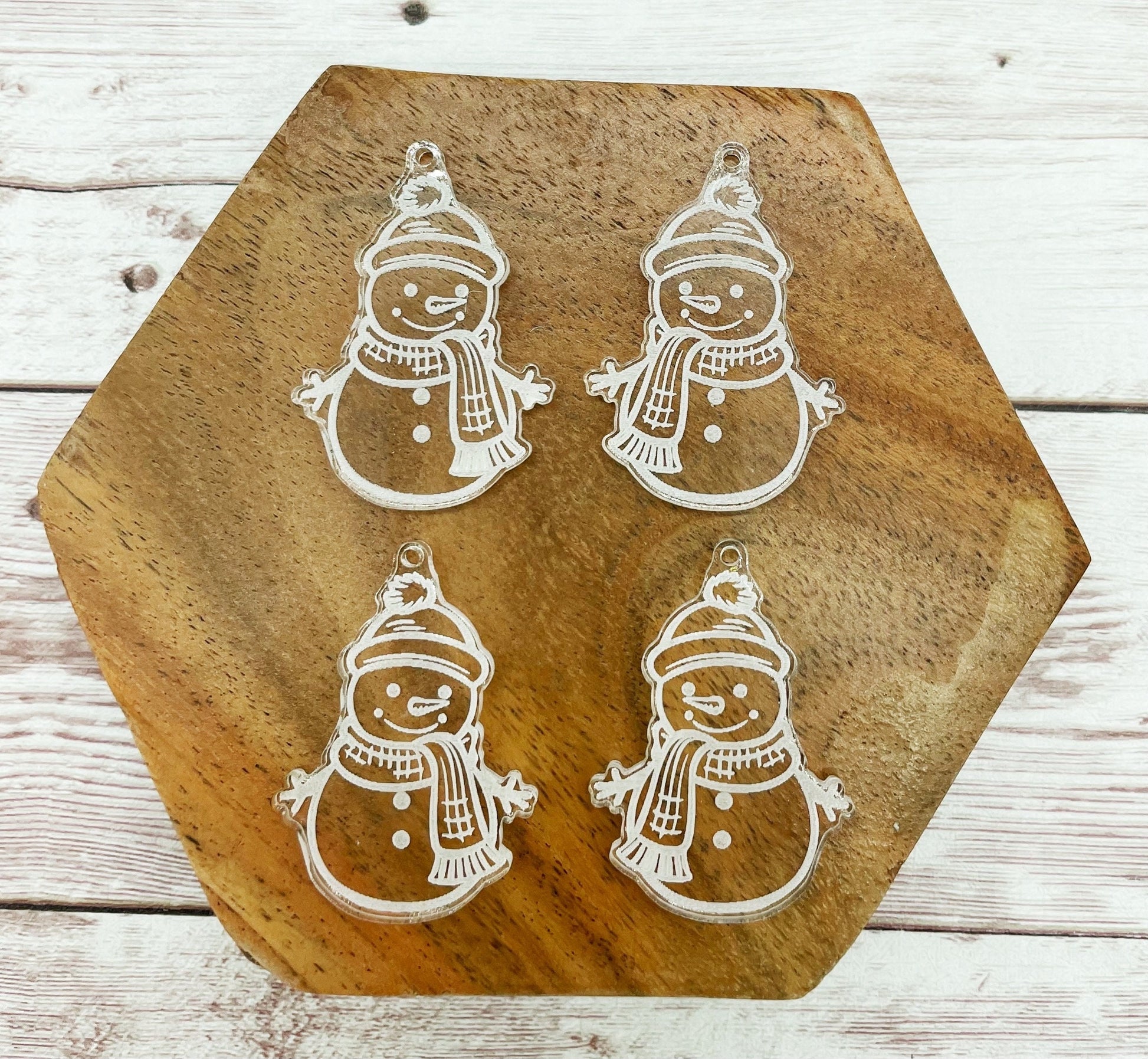 Engraved Clear Snowman Acrylic Earring Blanks Winter Christmas, DIY Jewelry Making