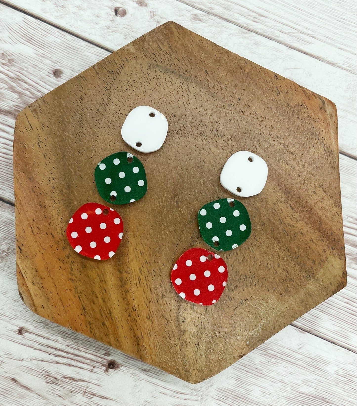 Christmas Red Green Polkadot Print Acrylic Trio Earring Blanks, DIY Jewelry Making