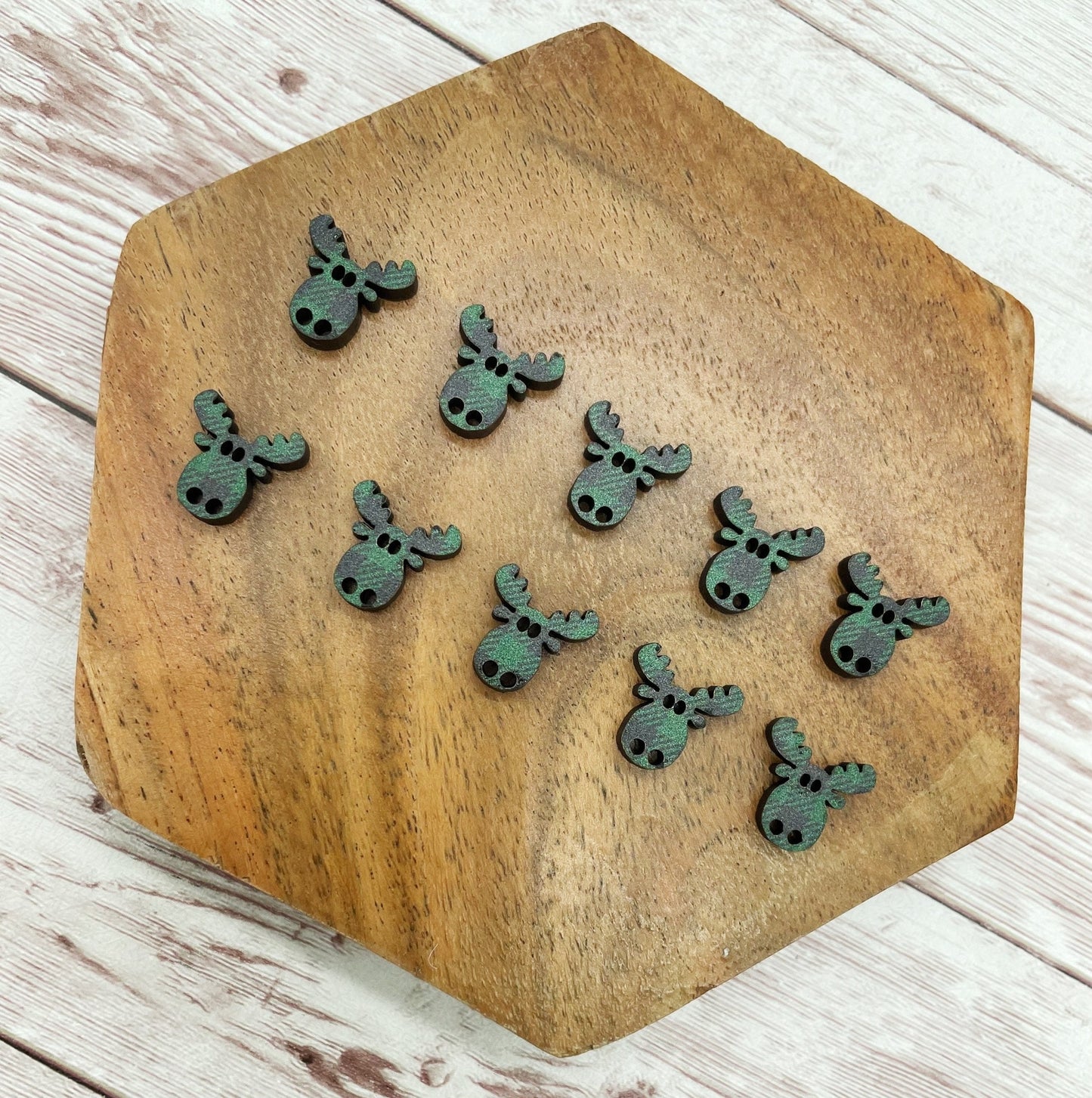 Green and Black Plaid Wood Moose Stud Earring Blanks Set of 5 Pair DIY Jewelry Making