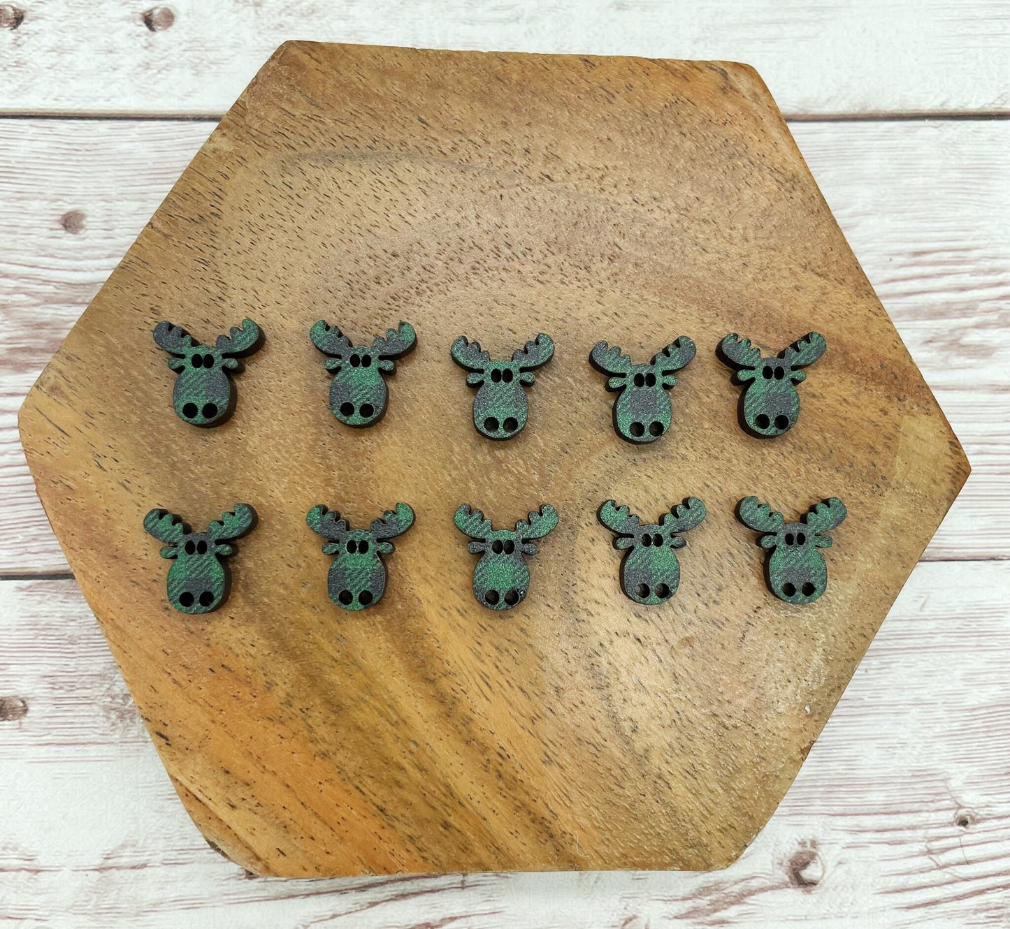 Green and Black Plaid Wood Moose Stud Earring Blanks Set of 5 Pair DIY Jewelry Making