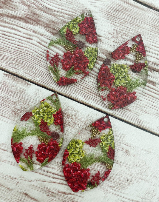 Christmas Floral Hydrangea Print Acrylic Teardrop Earring Blanks, DIY Jewelry Making