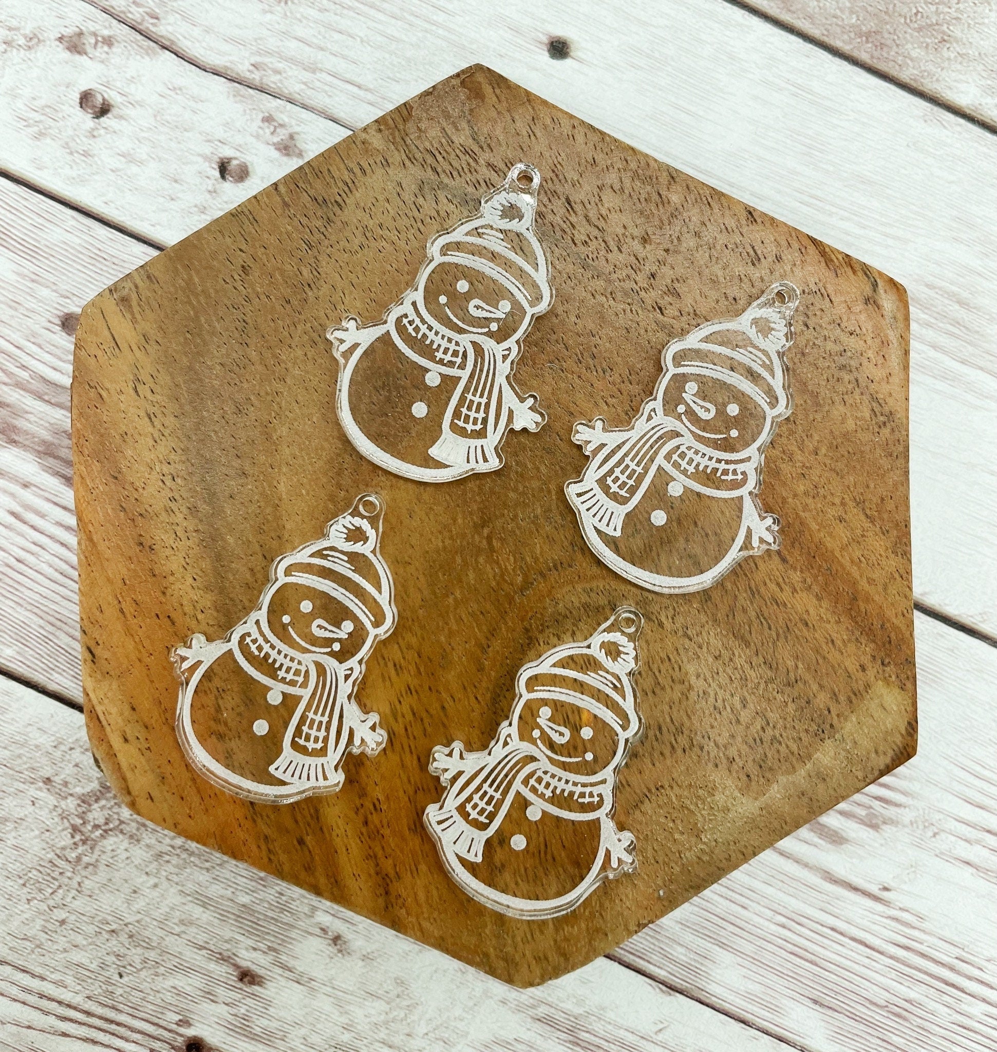 Engraved Clear Snowman Acrylic Earring Blanks Winter Christmas, DIY Jewelry Making