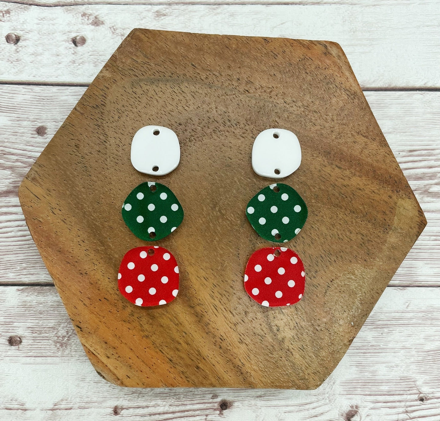 Christmas Red Green Polkadot Print Acrylic Trio Earring Blanks, DIY Jewelry Making