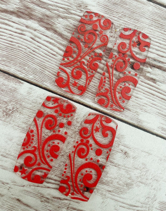 Red Winter Scroll Print Bar Acrylic Earring Blanks, DIY Jewelry Making