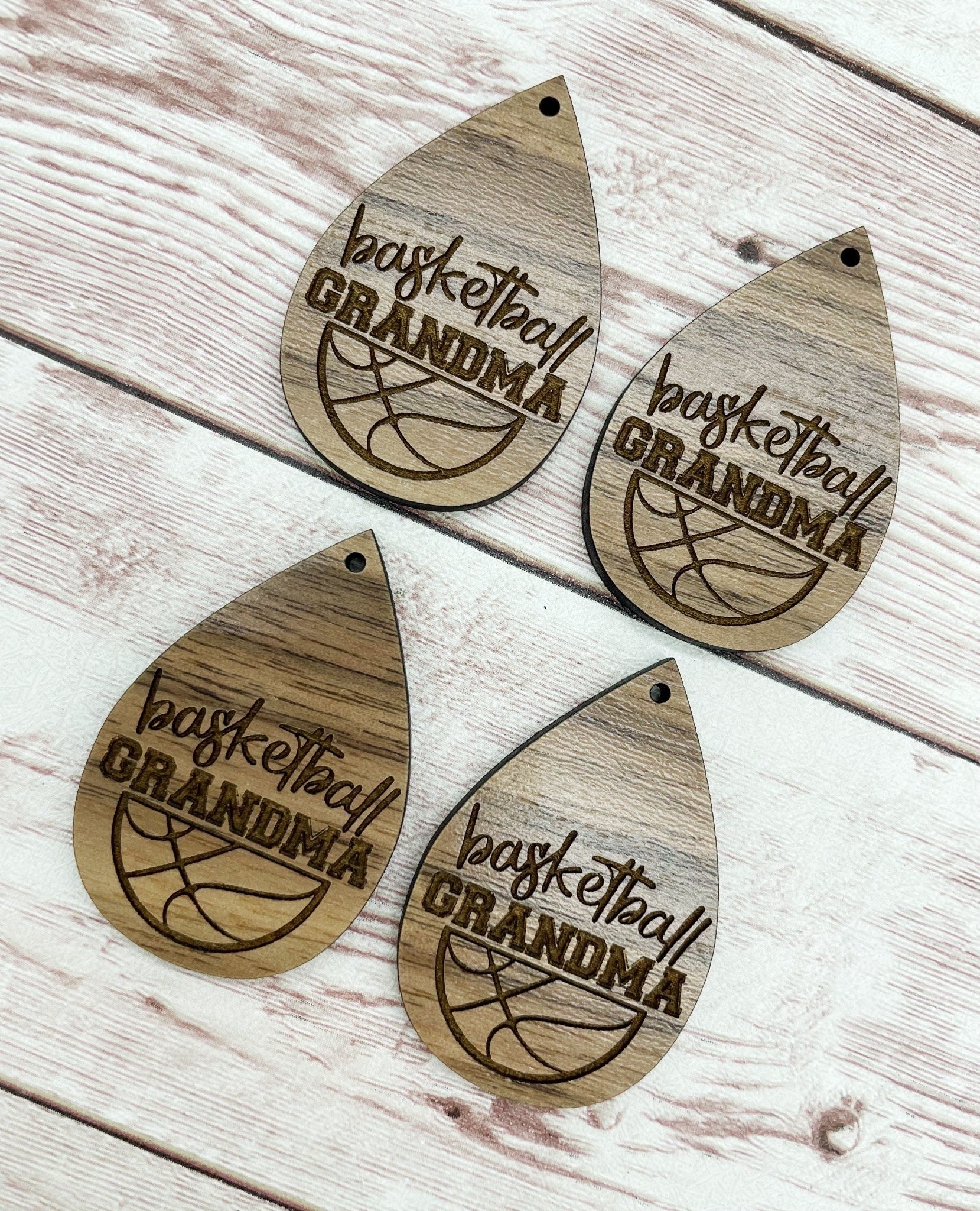 Wood Engraved Basketball Grandma Earring Blanks, Finished Walnut Blank, DIY Jewelry Making