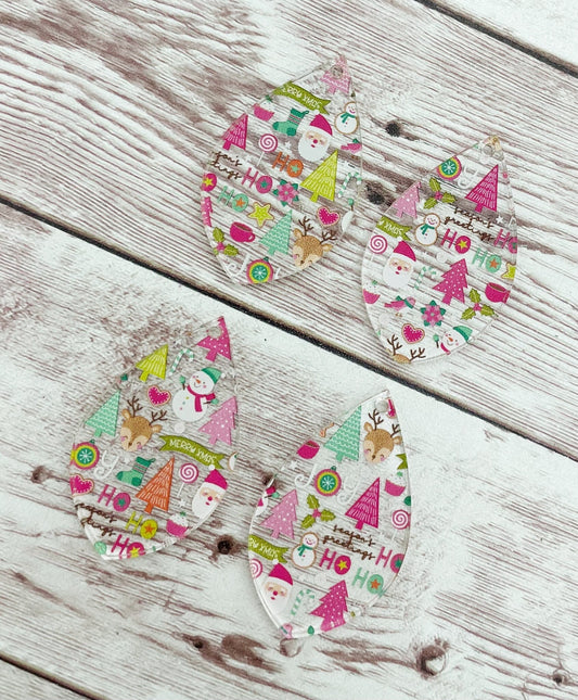 Christmas Holiday Mix Print Acrylic Teardrop Earring Blanks, DIY Jewelry Making