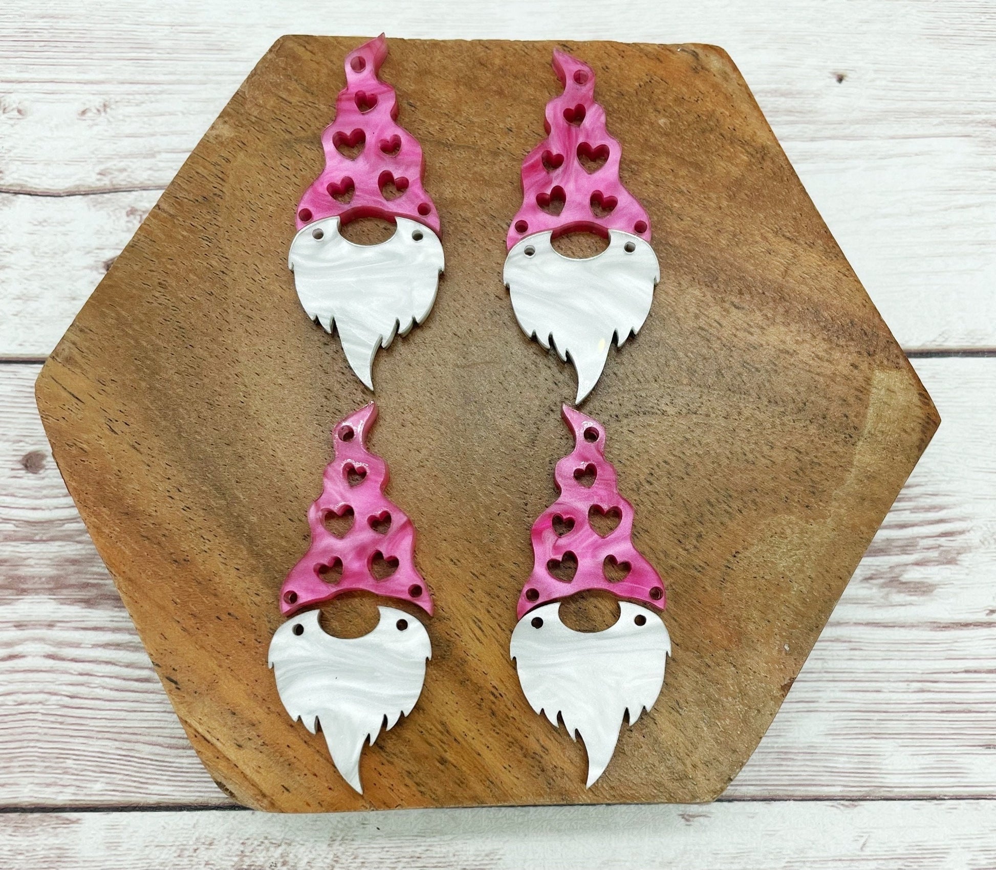 Pink and White Swirl Acrylic Valentine’s Gnome Earring Blanks, DIY Jewelry Making