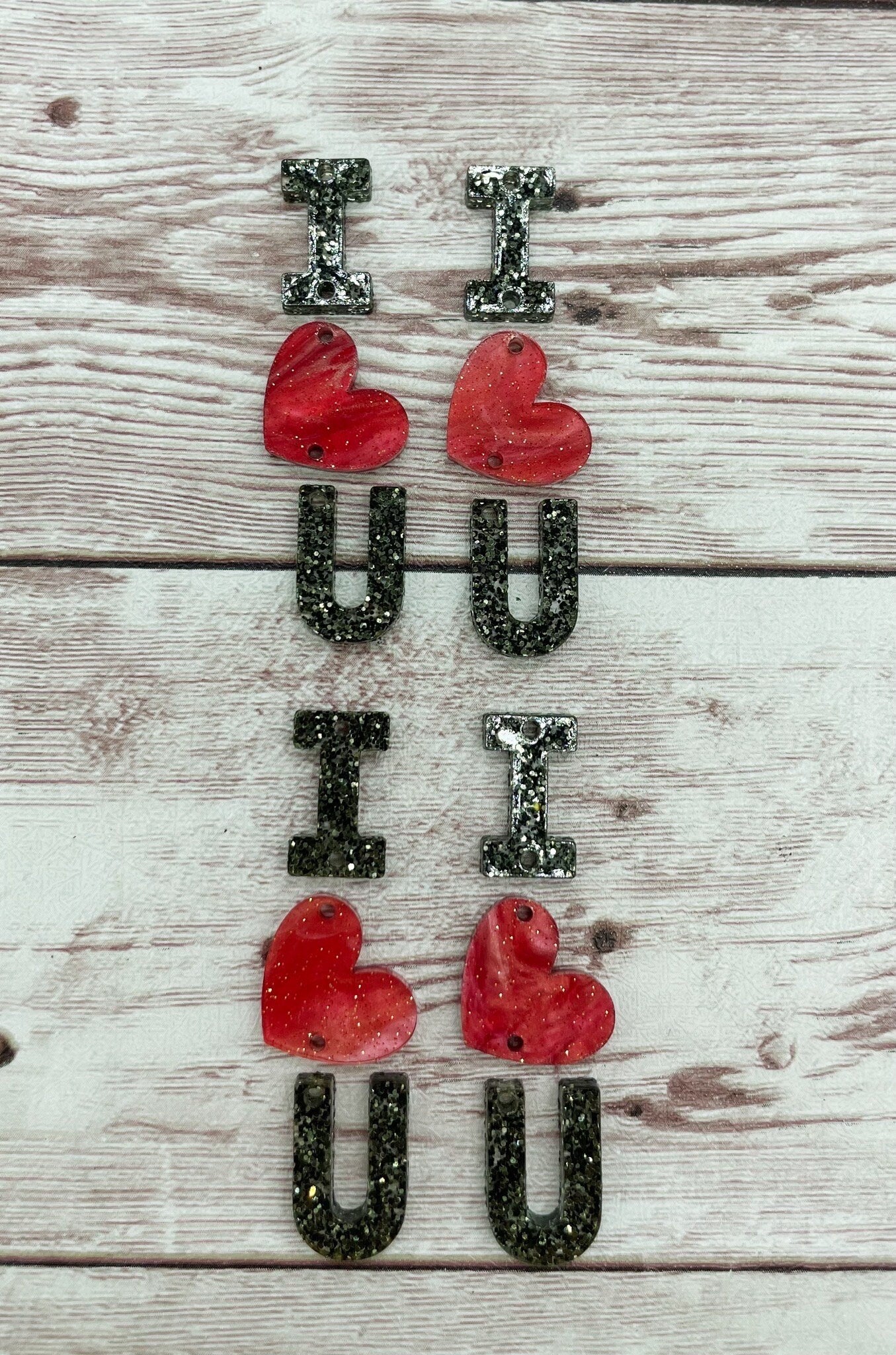 Red Swirl Glitter and Black Glitter I Love You Valentine’s Earring Blanks, DIY Jewelry Making