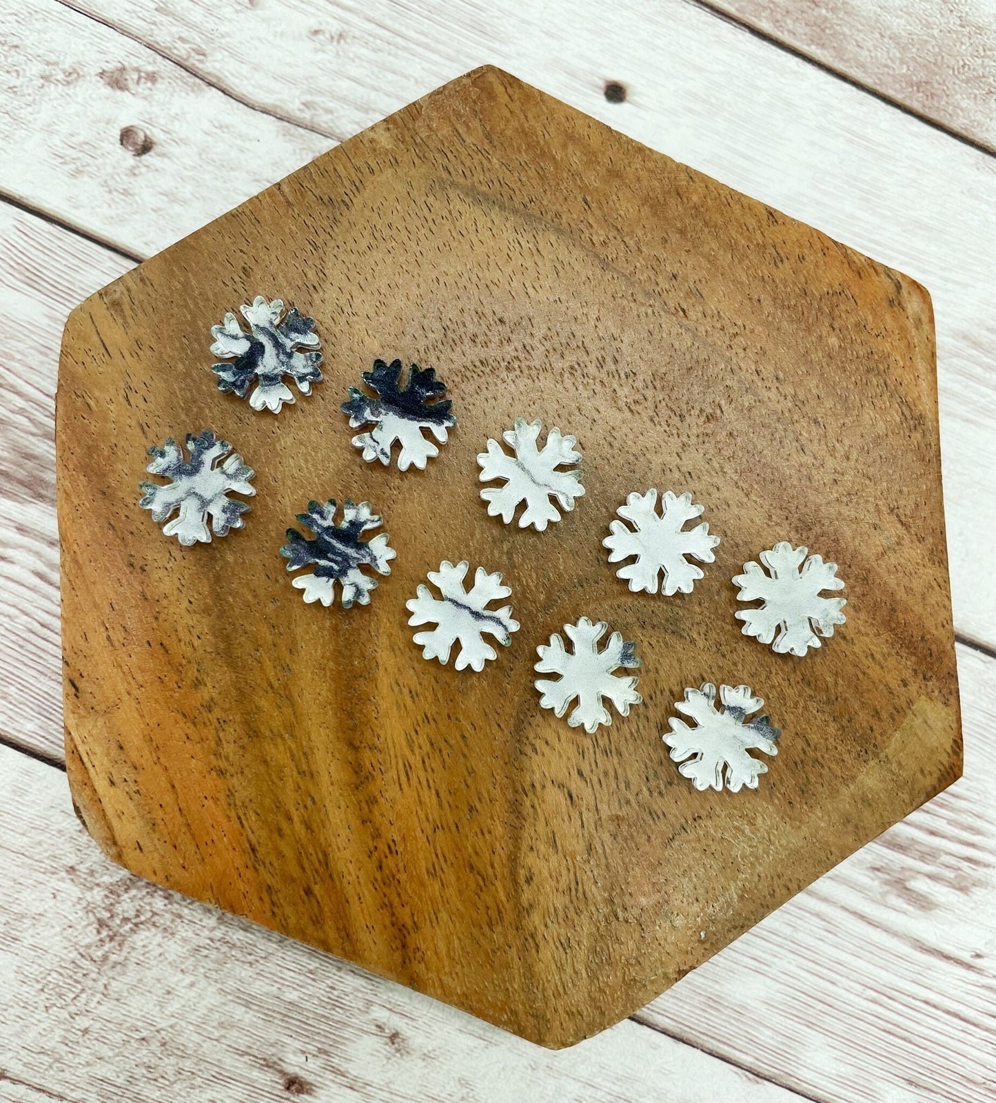 White Marble Print Acrylic Snowflake Winter Stud Earring Blanks Set of 5 Pair DIY Jewelry Making