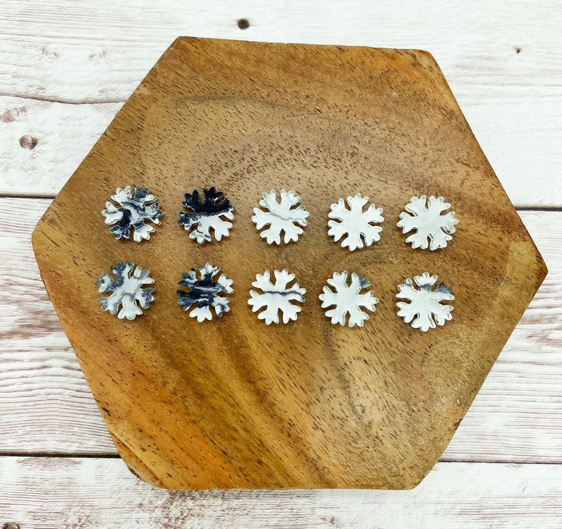 White Marble Print Acrylic Snowflake Winter Stud Earring Blanks Set of 5 Pair DIY Jewelry Making