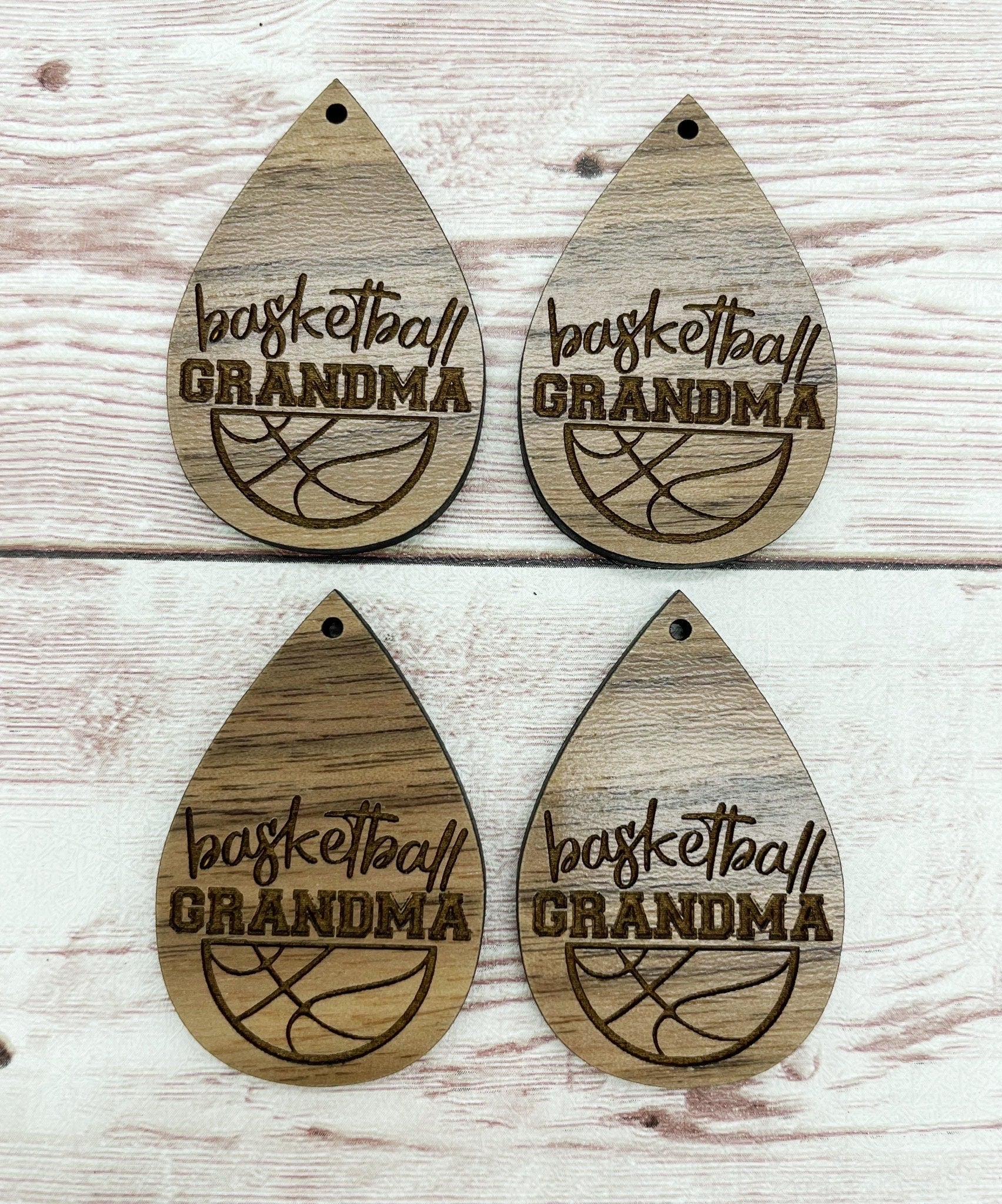 Wood Engraved Basketball Grandma Earring Blanks, Finished Walnut Blank, DIY Jewelry Making