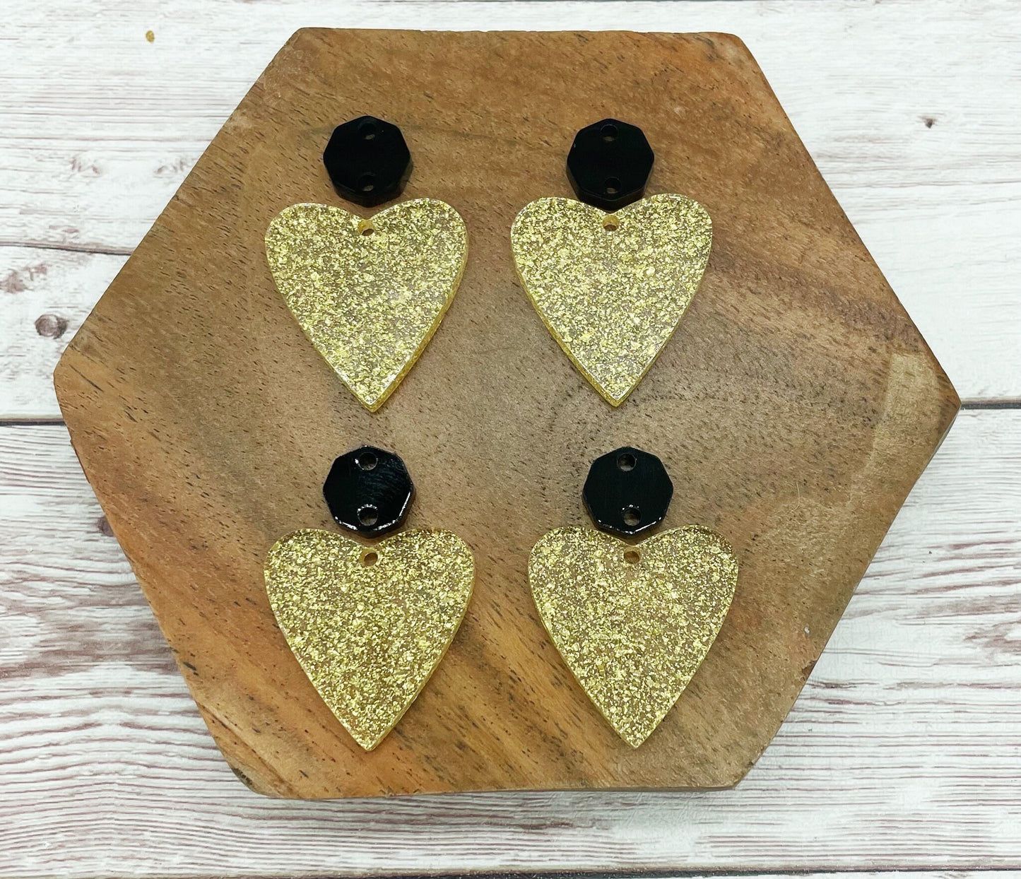 Micro Gold Glitter Heart Acrylic Connector Set Valentine’s Earring Blanks, DIY Jewelry Making