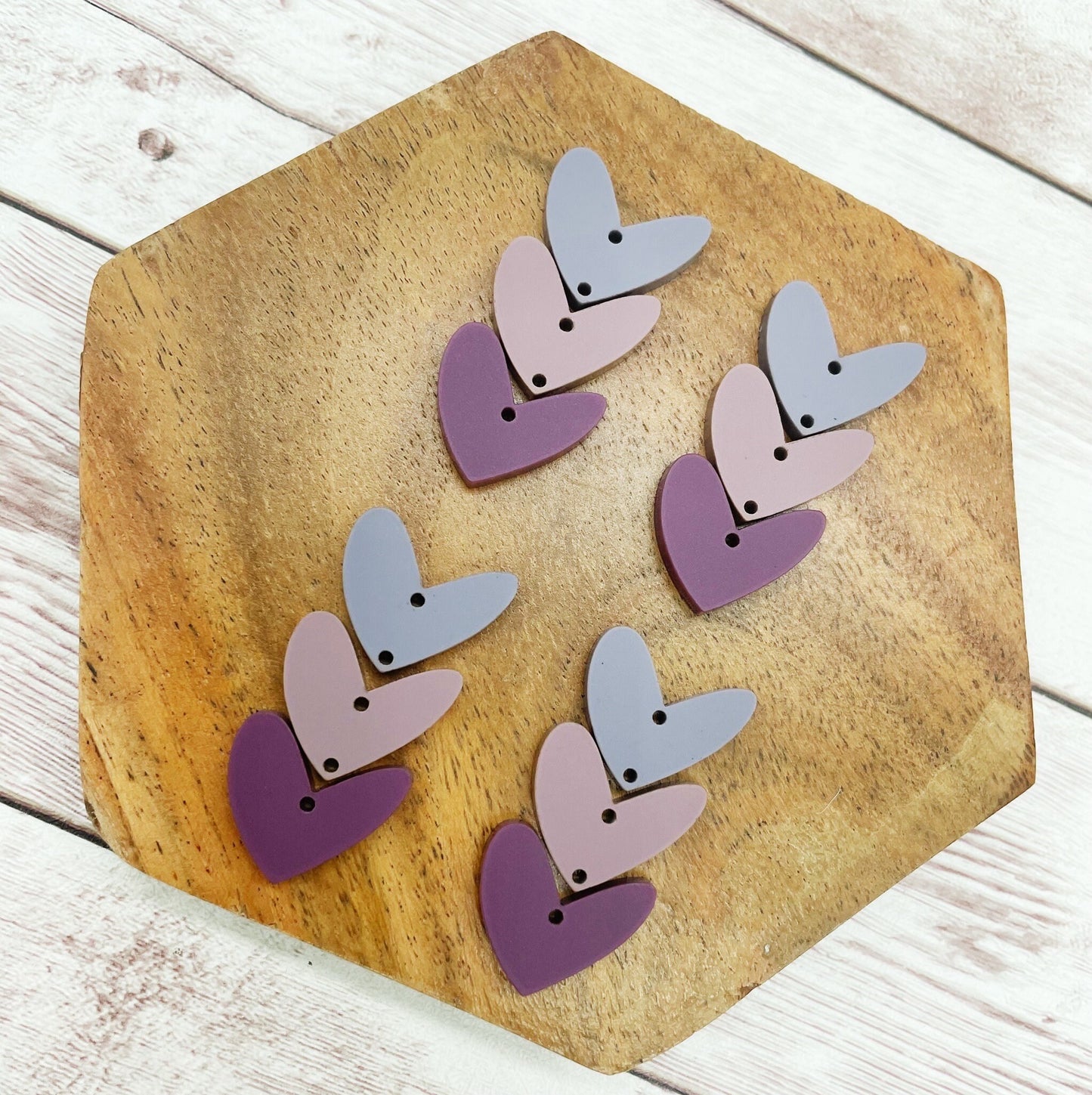 Purple Tone Triple Stacked Hearts Valentine’s Earring Blanks, DIY Jewelry Making