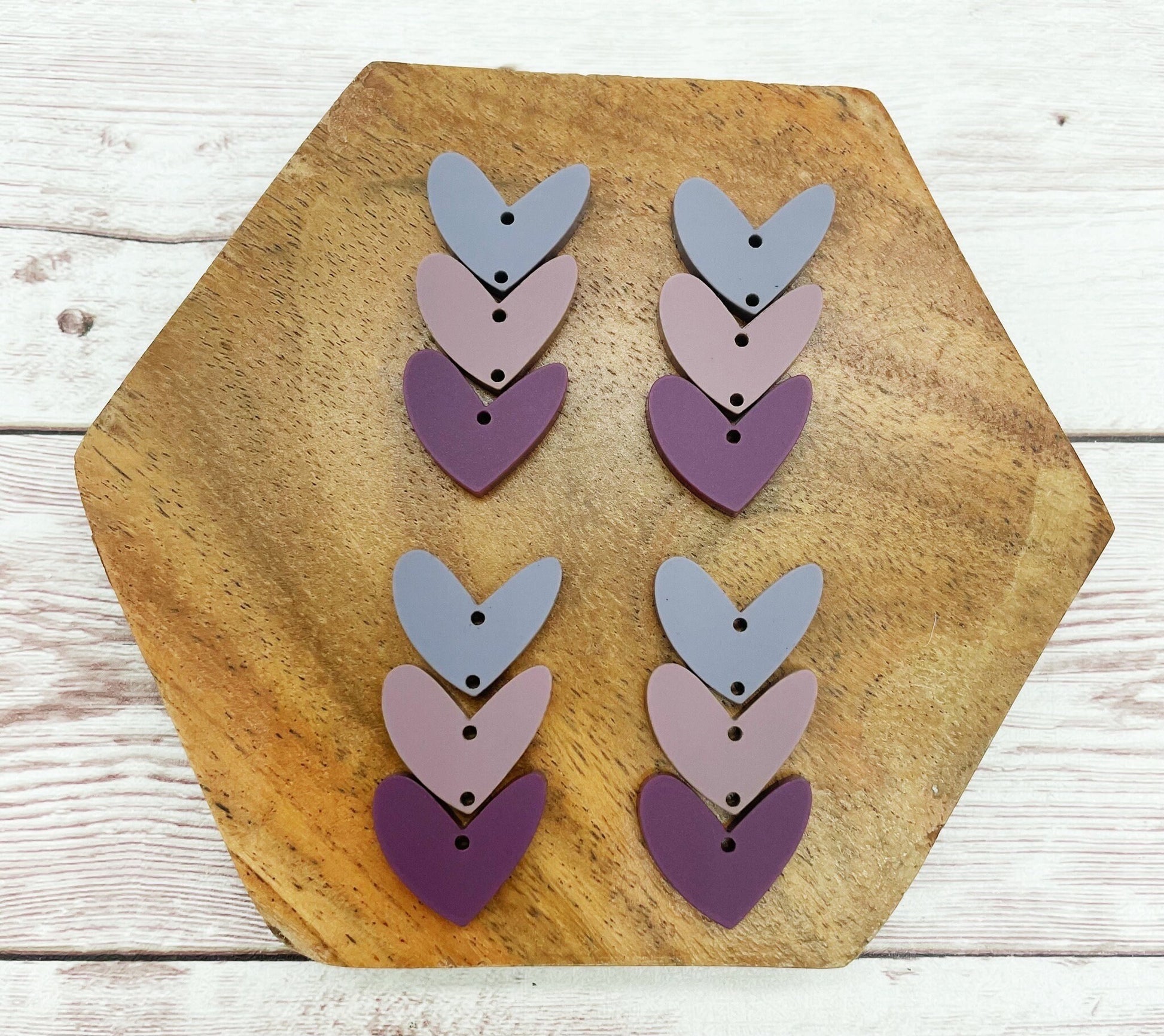 Purple Tone Triple Stacked Hearts Valentine’s Earring Blanks, DIY Jewelry Making