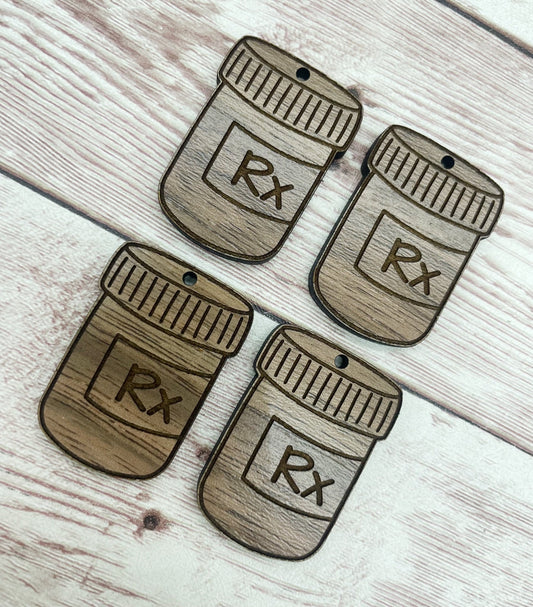 Wood Engraved Prescription Pill Bottle Pharmacist Earring Blanks, Finished Walnut Blank, DIY Jewelry Making