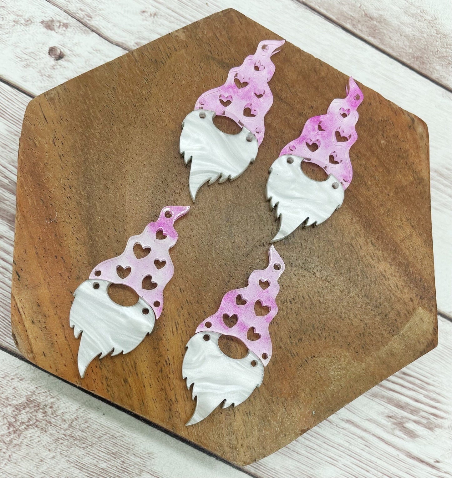 Pink White Print Acrylic Valentine’s Gnome Earring Blanks, DIY Jewelry Making