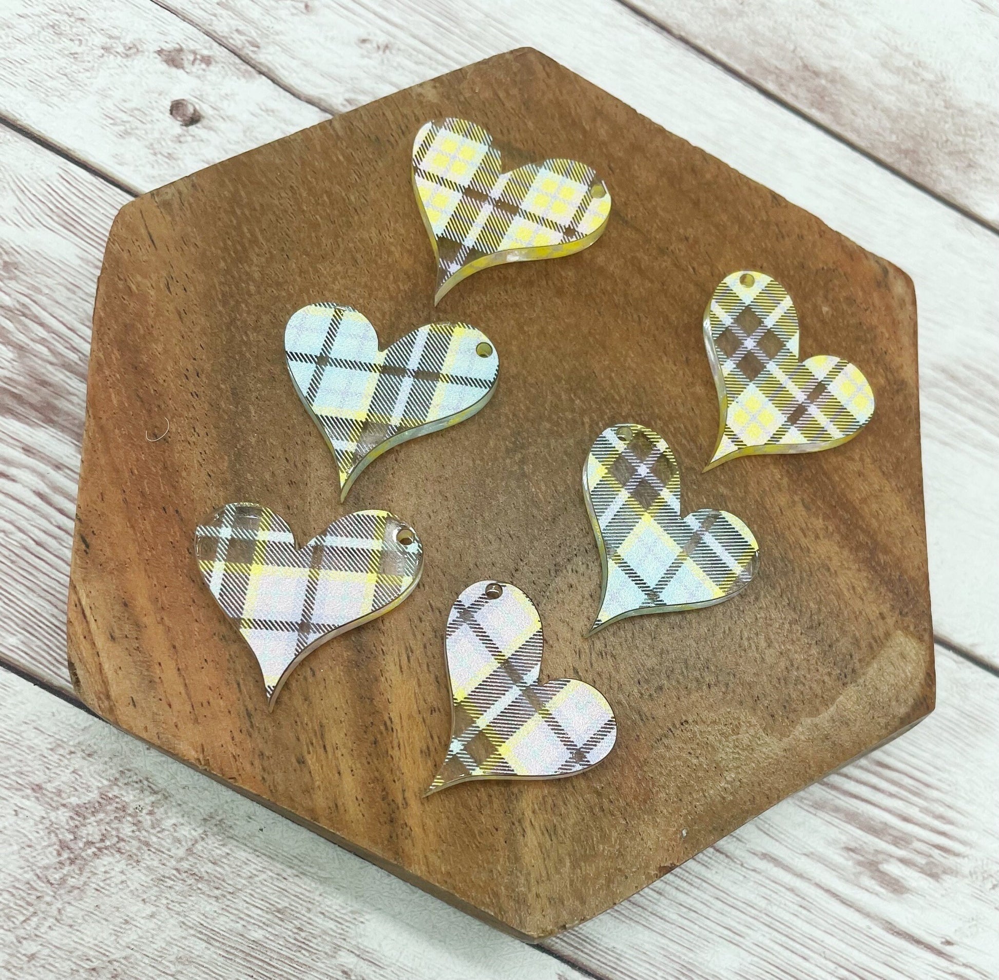 Plaid Acrylic Heart Set of 3 Pair Earring Blanks DIY Jewelry Making