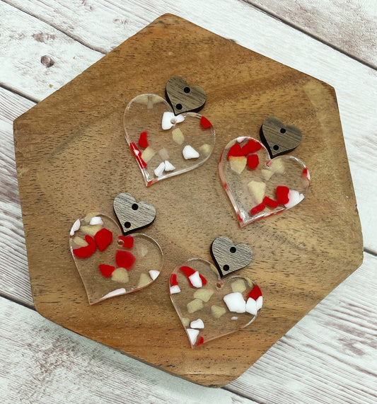 Valentine Speckled Acrylic and Wood Heart Earring Blanks, DIY Jewelry Making