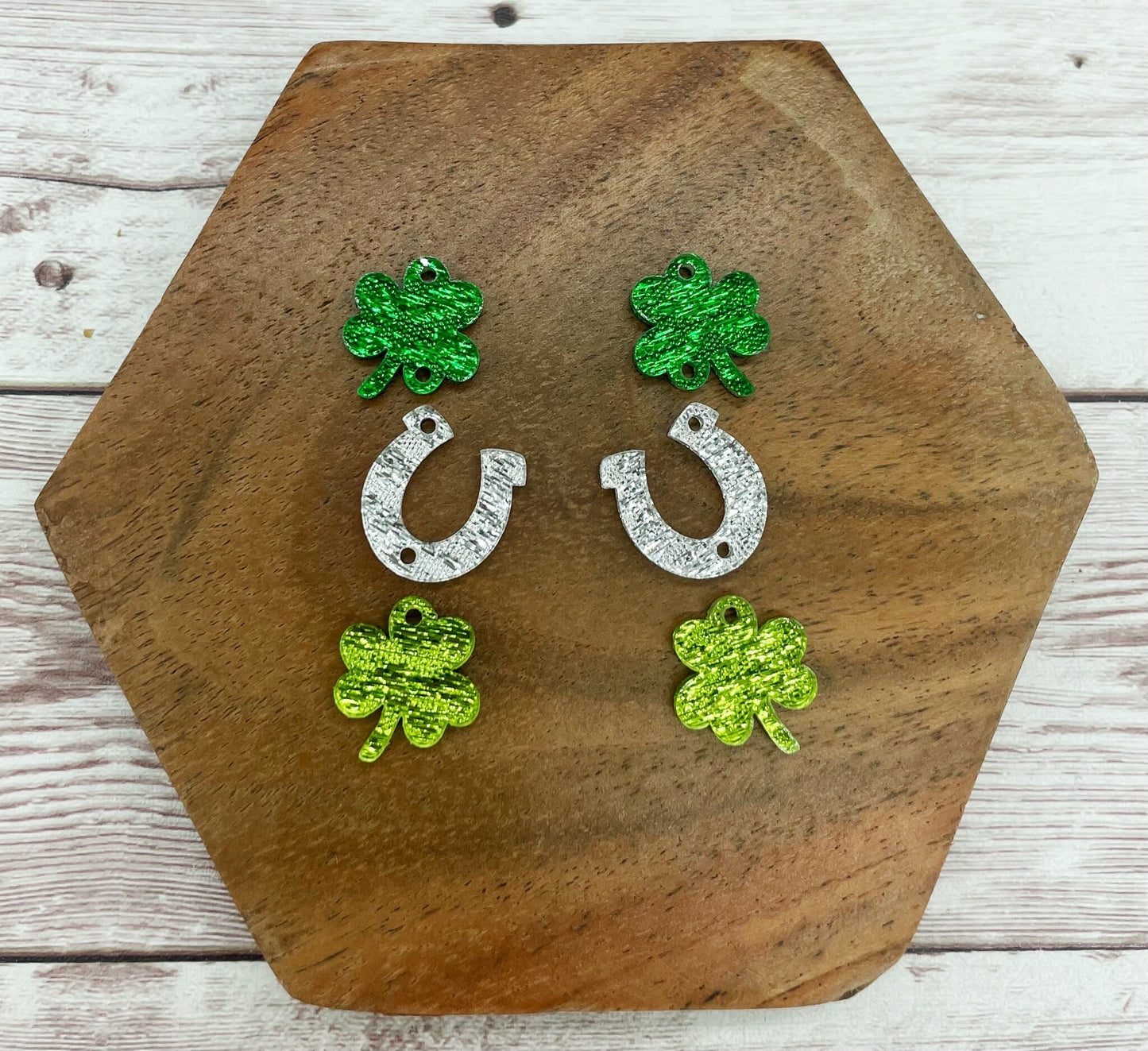 Green Shamrock and Horseshoe Trio St. Patrick’s Day Acrylic Earring Blanks, DIY Jewelry Making
