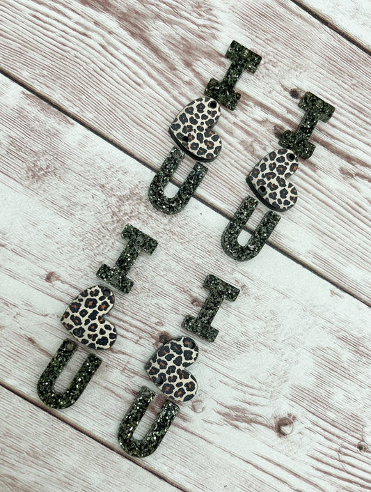 Leopard Print and Glitter I Love You Valentine’s Earring Blanks, DIY Jewelry Making