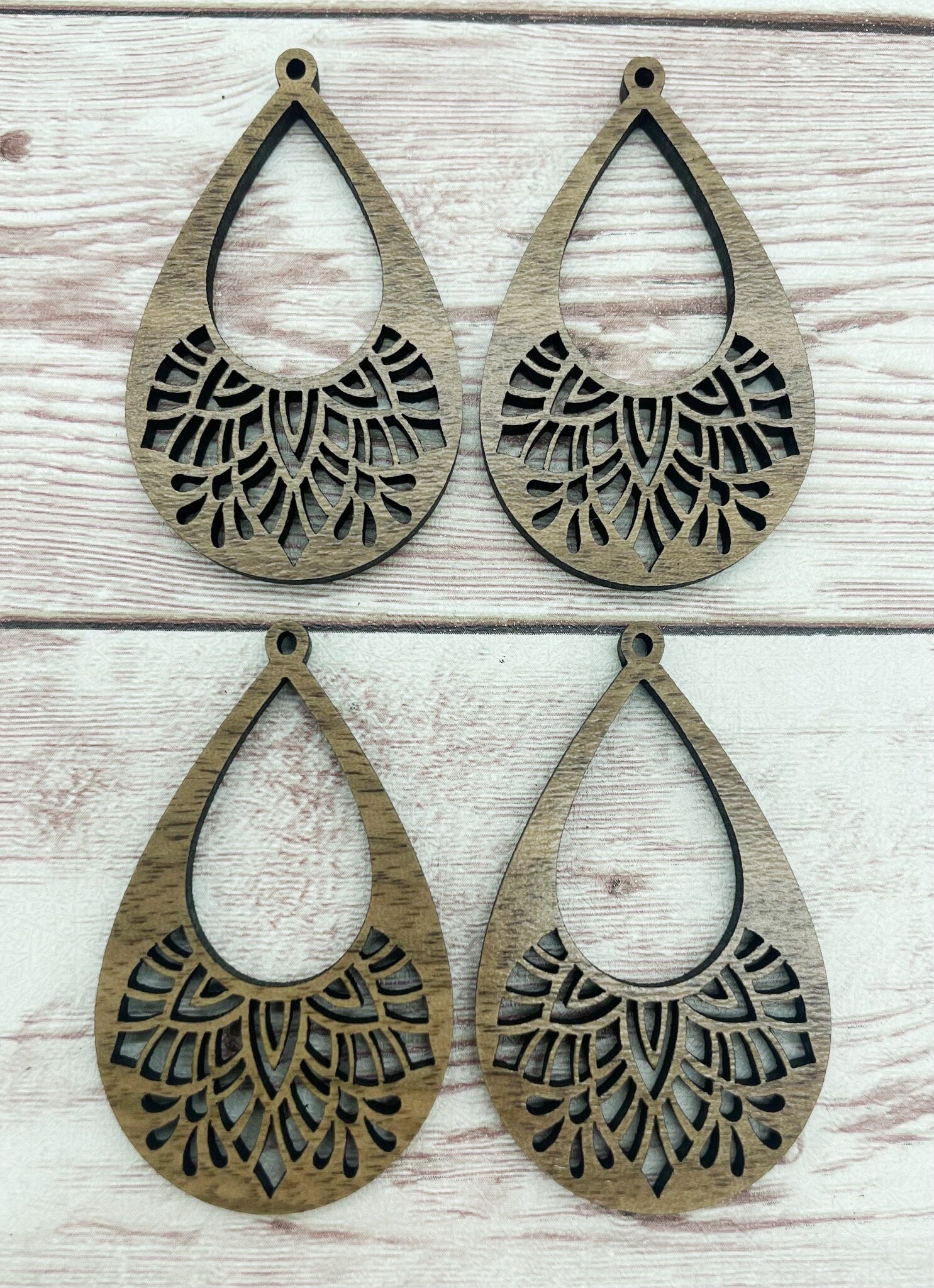 Intricate Open Teardrop Earring Blanks, Finished Walnut Blank, DIY Jewelry Making