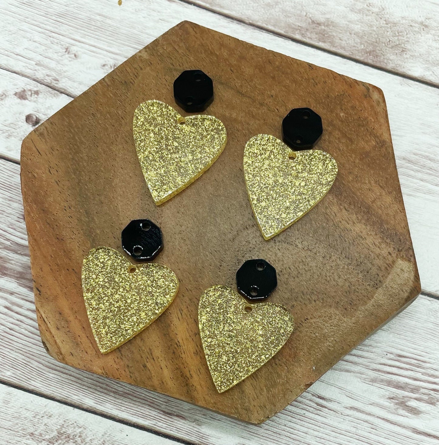 Micro Gold Glitter Heart Acrylic Connector Set Valentine’s Earring Blanks, DIY Jewelry Making