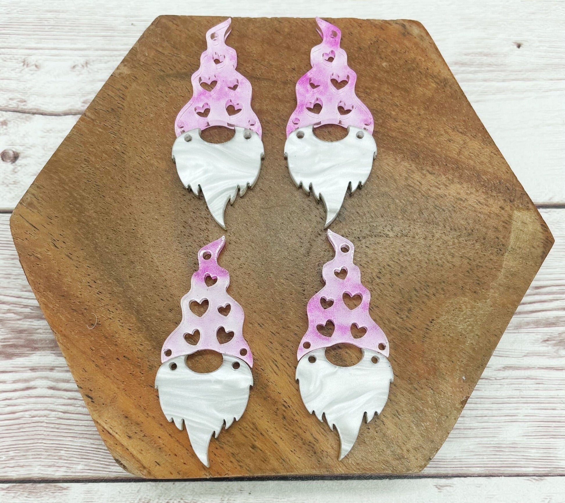 Pink White Print Acrylic Valentine’s Gnome Earring Blanks, DIY Jewelry Making