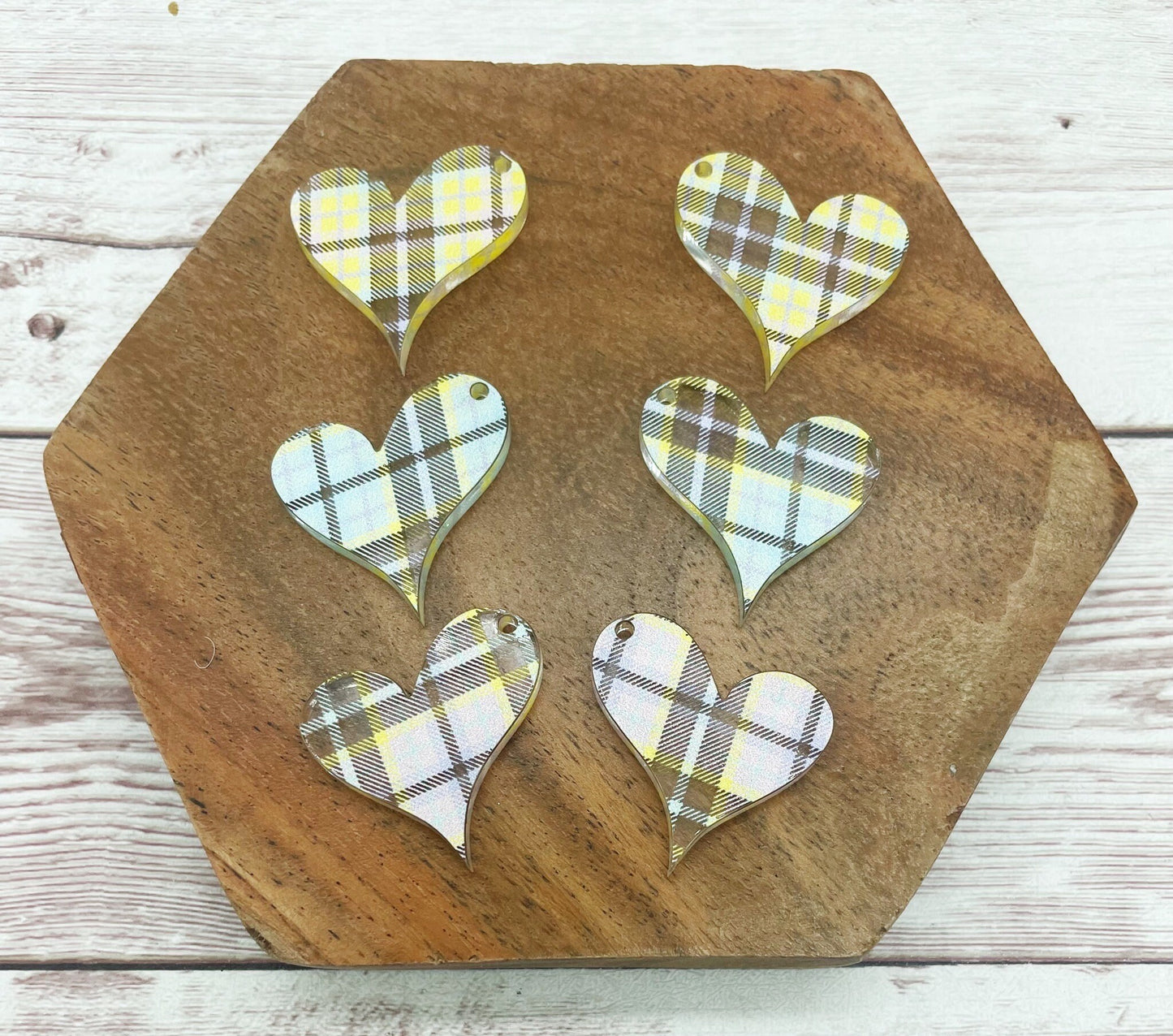 Plaid Acrylic Heart Set of 3 Pair Earring Blanks DIY Jewelry Making