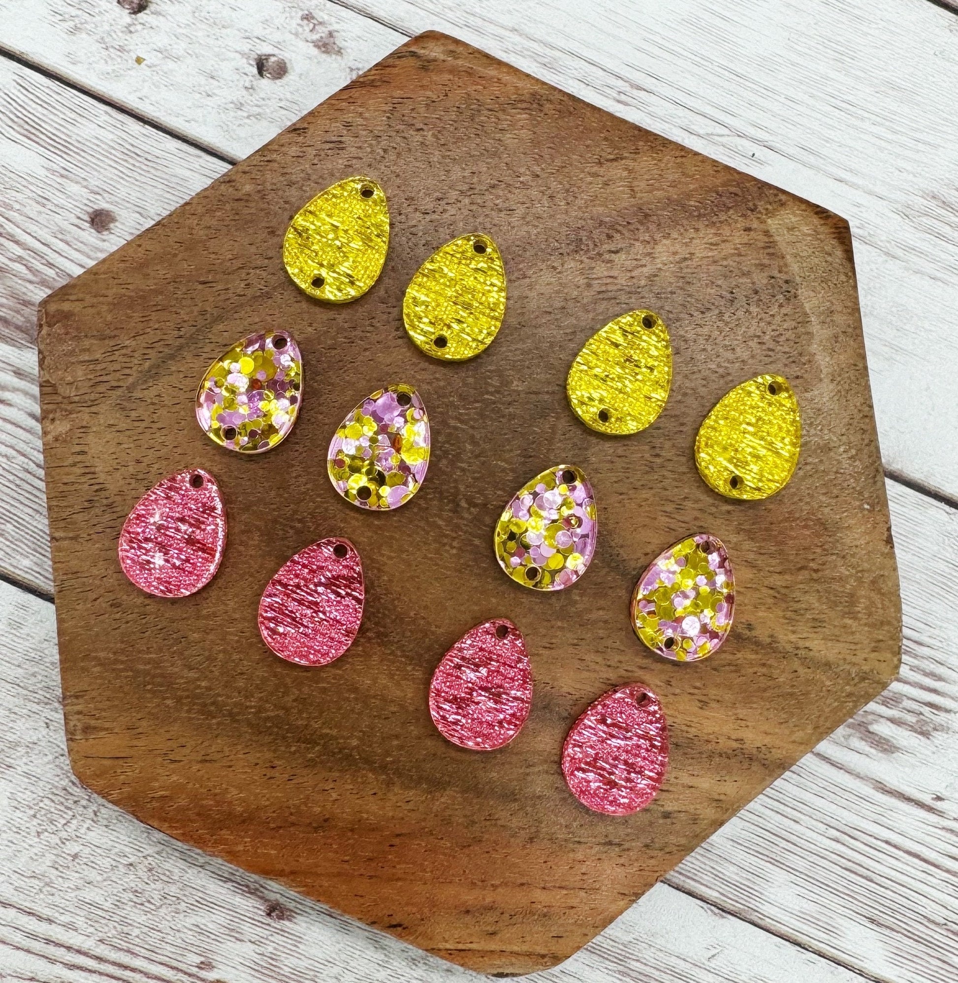 Pink Yellow Linen Glitter Egg Trio Set Easter Earring Blanks, DIY Jewelry Making