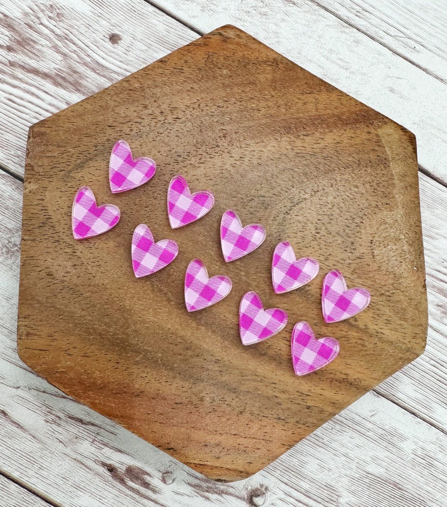 Pink Plaid Heart Acrylic Stud Earring Blanks Set of 5 Pair DIY Jewelry Making