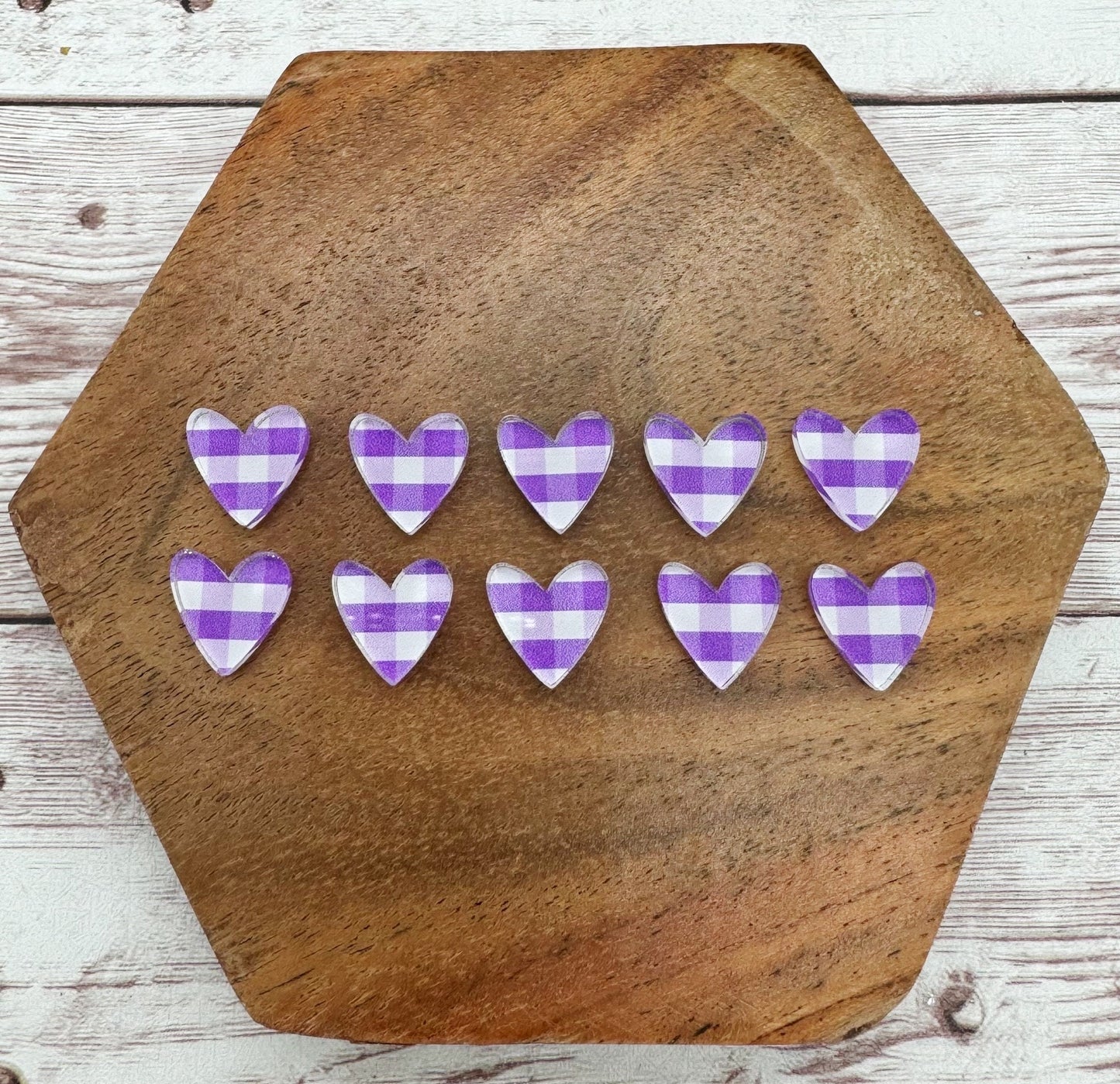 Purple Plaid Heart Acrylic Stud Earring Blanks Set of 5 Pair DIY Jewelry Making