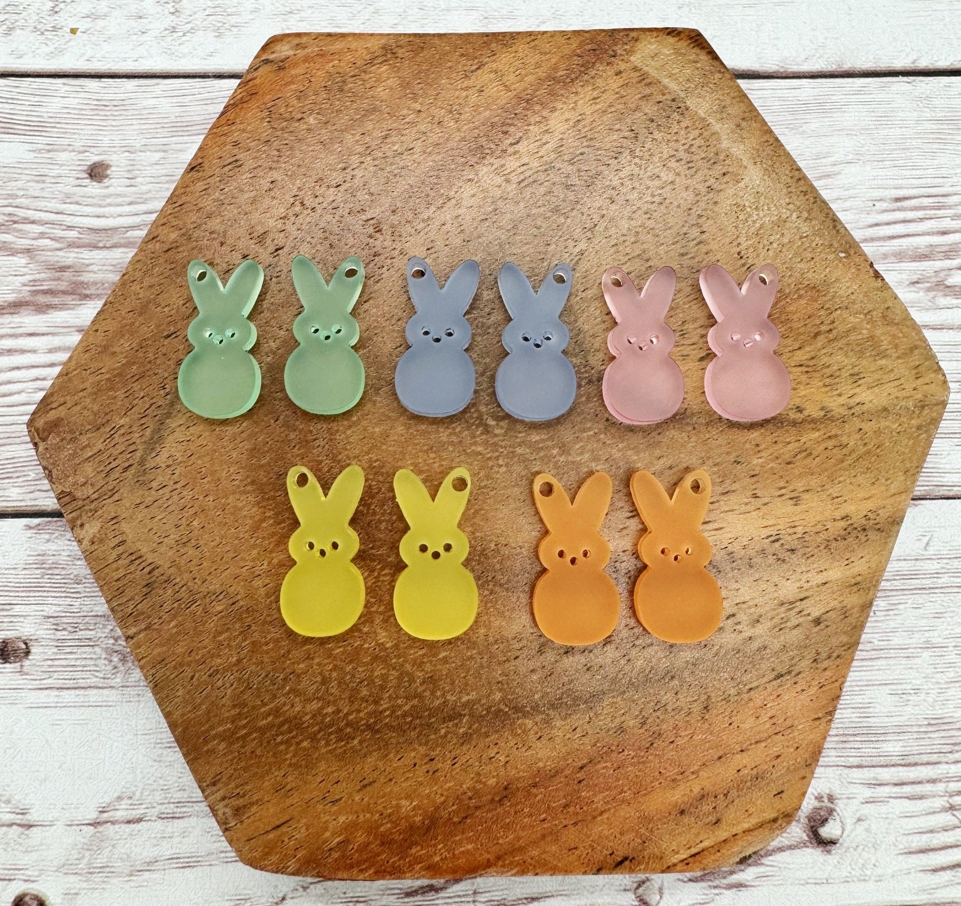 Set of 5 Pair Frosted Acrylic Marshmallow Bunny Dangle Blanks DIY Jewelry Making