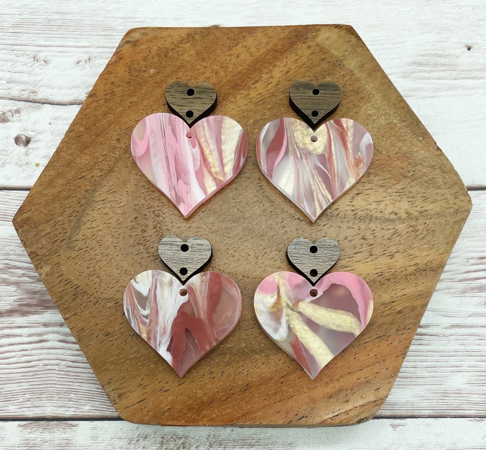 Valentine Swirl Acrylic and Wood Heart Earring Blanks, DIY Jewelry Making