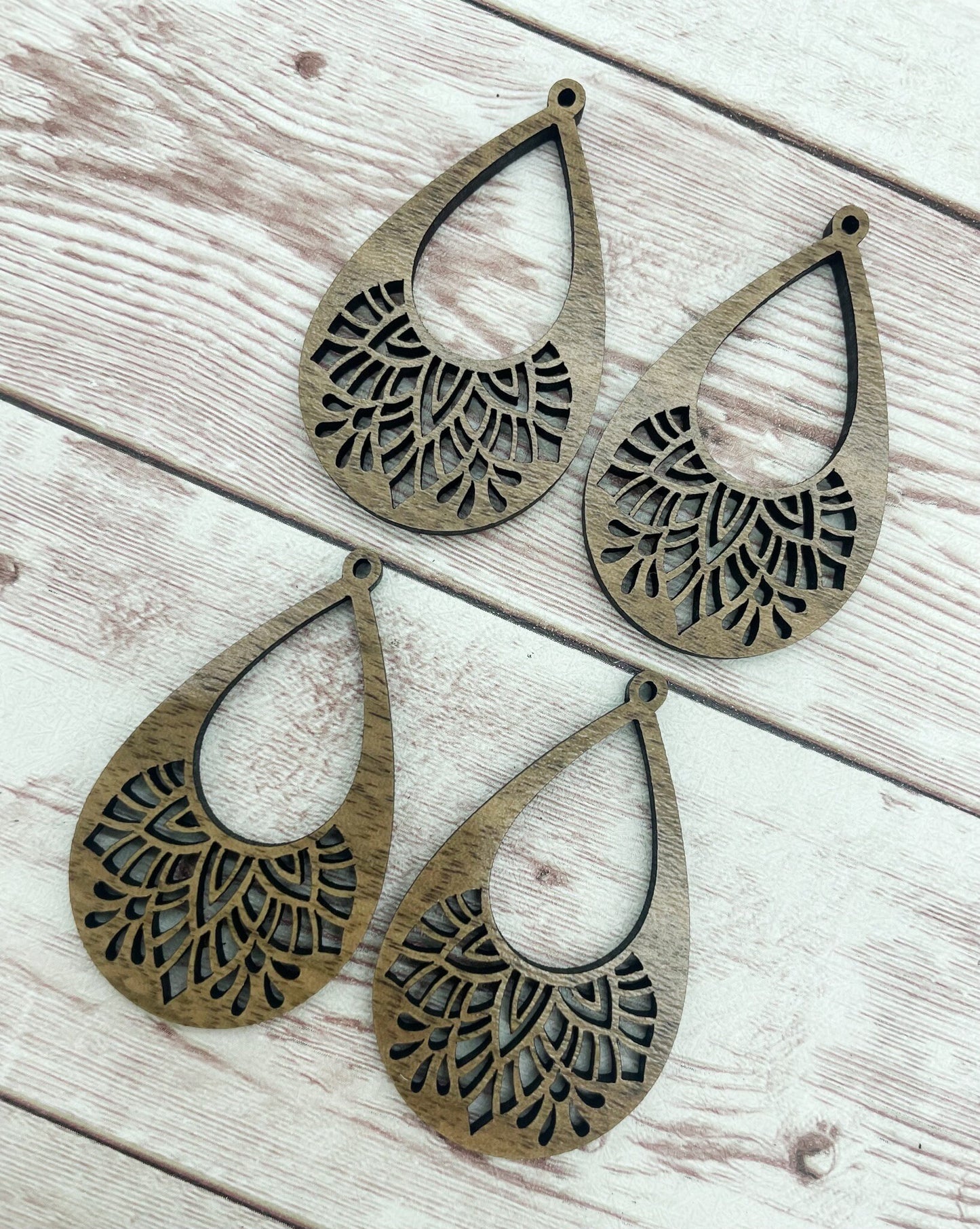 Intricate Open Teardrop Earring Blanks, Finished Walnut Blank, DIY Jewelry Making