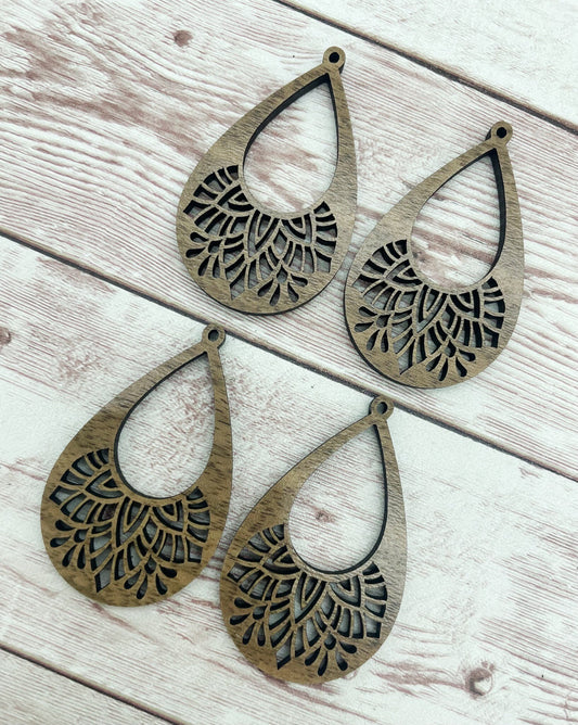 Intricate Open Teardrop Earring Blanks, Finished Walnut Blank, DIY Jewelry Making