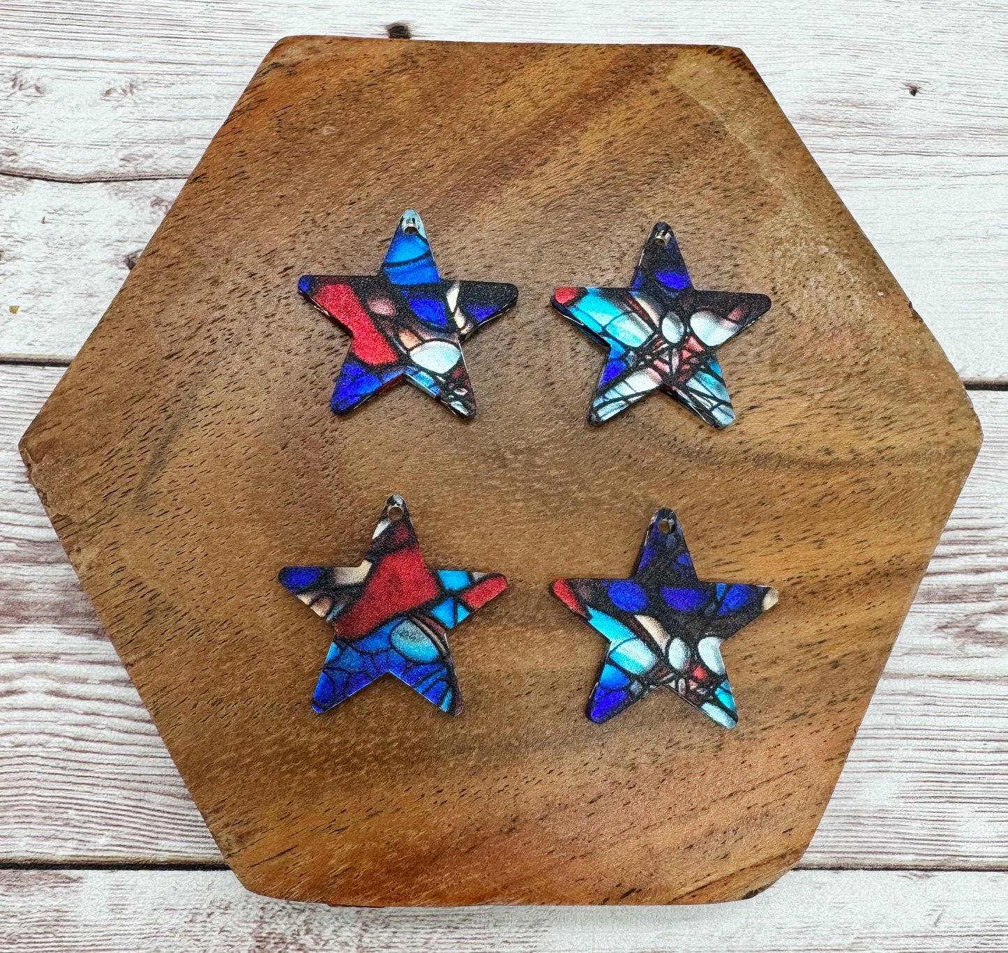 Patriotic Mirrored Stained Glass Acrylic Star 4th of July Earring Blanks Set of 2 Pair DIY Jewelry Making