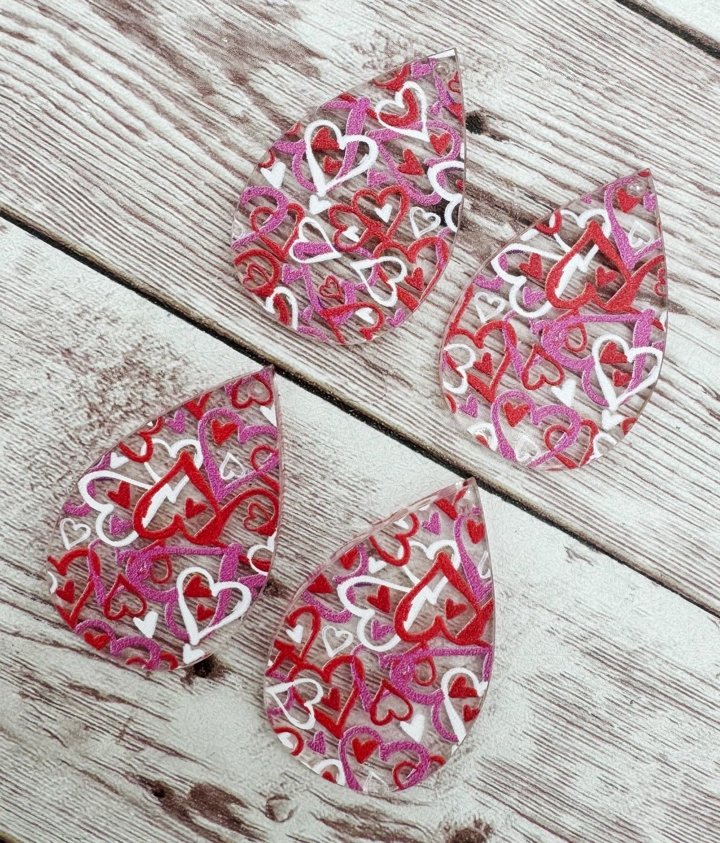 Mixed Heart Print Acrylic Teardrop Valentine’s Earring Blanks, DIY Jewelry Making