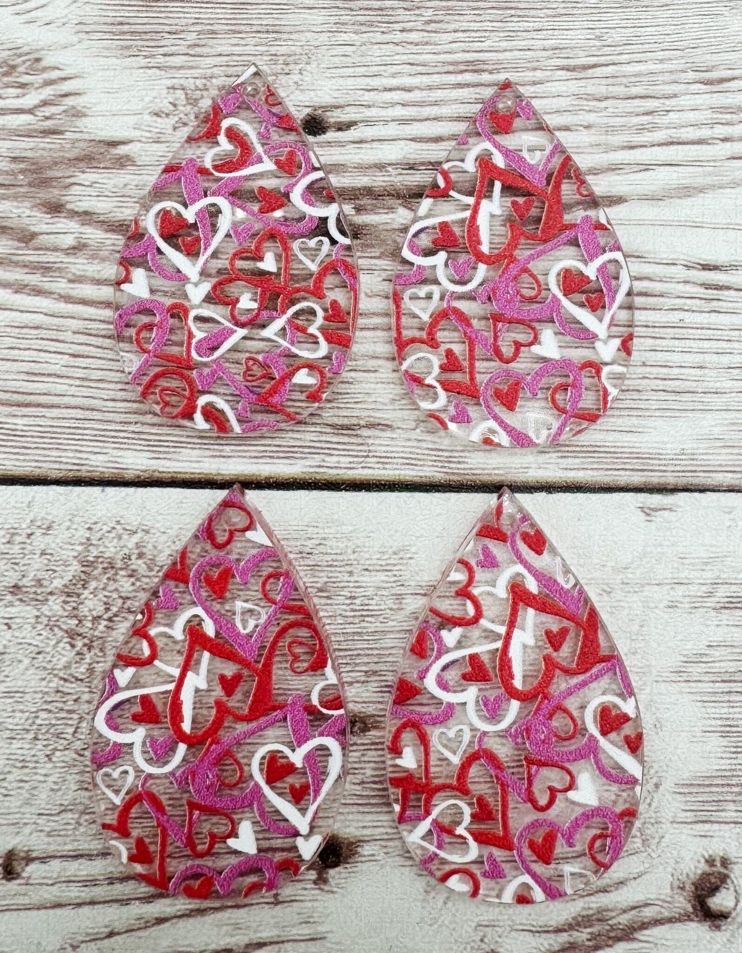 Mixed Heart Print Acrylic Teardrop Valentine’s Earring Blanks, DIY Jewelry Making