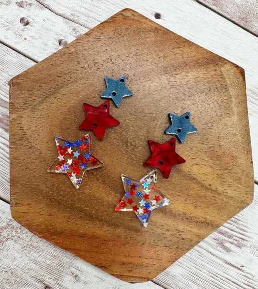 Red White Blue Glitter Star Trio 4th of July Acrylic Set Earring Blanks, DIY Jewelry Making