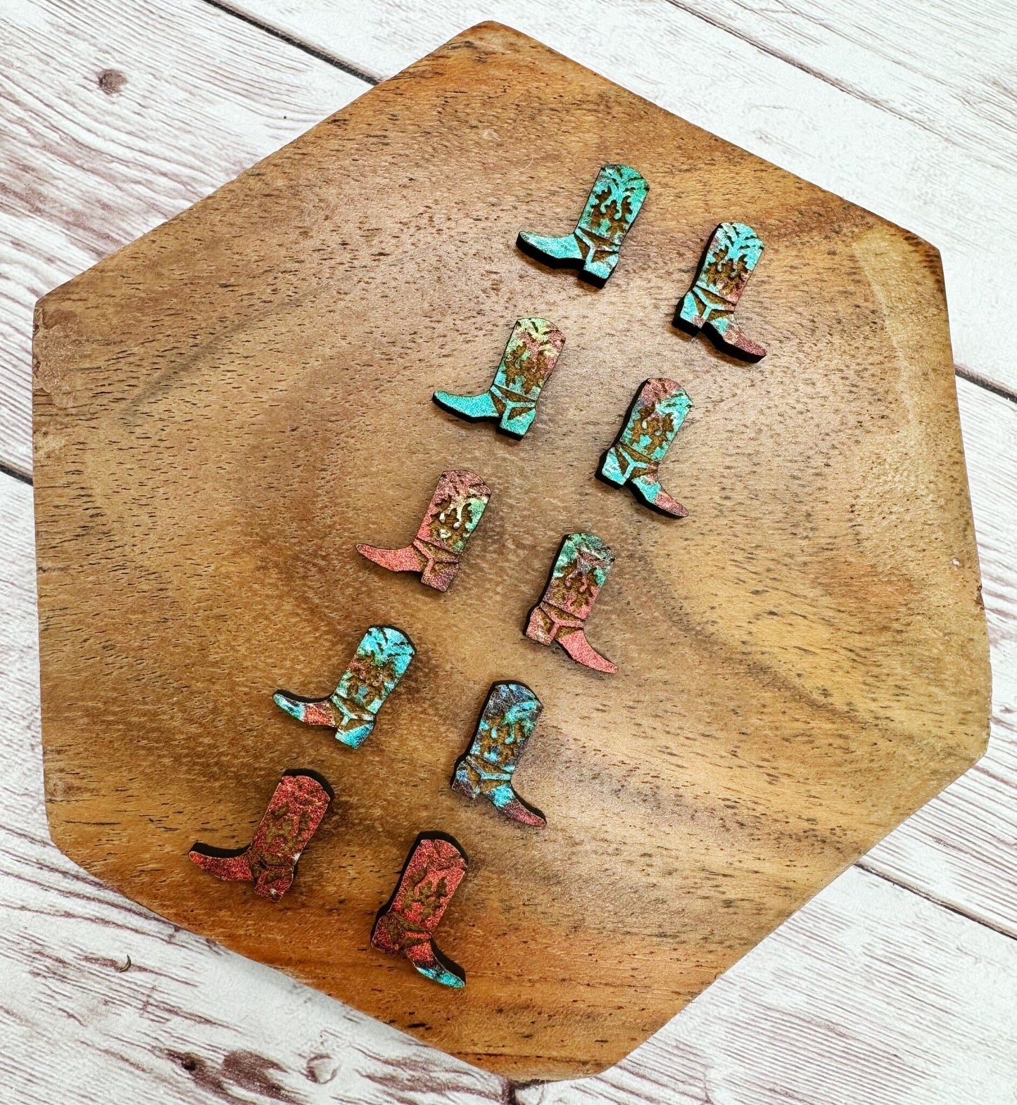 Engraved Copper Print Cowboy Boot Western Earring Blanks Set of 5 Pair DIY Jewelry Making