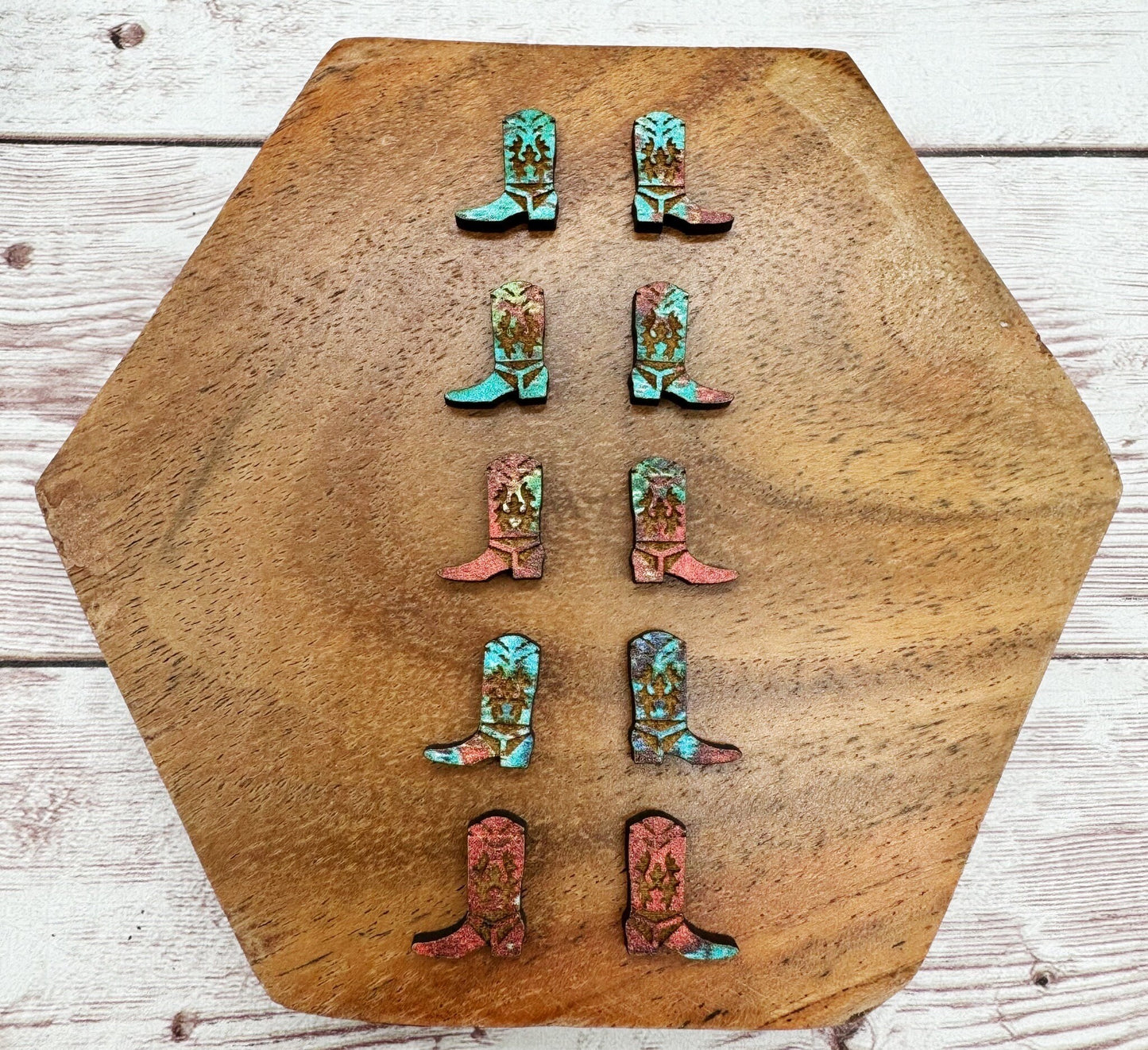 Engraved Copper Print Cowboy Boot Western Earring Blanks Set of 5 Pair DIY Jewelry Making