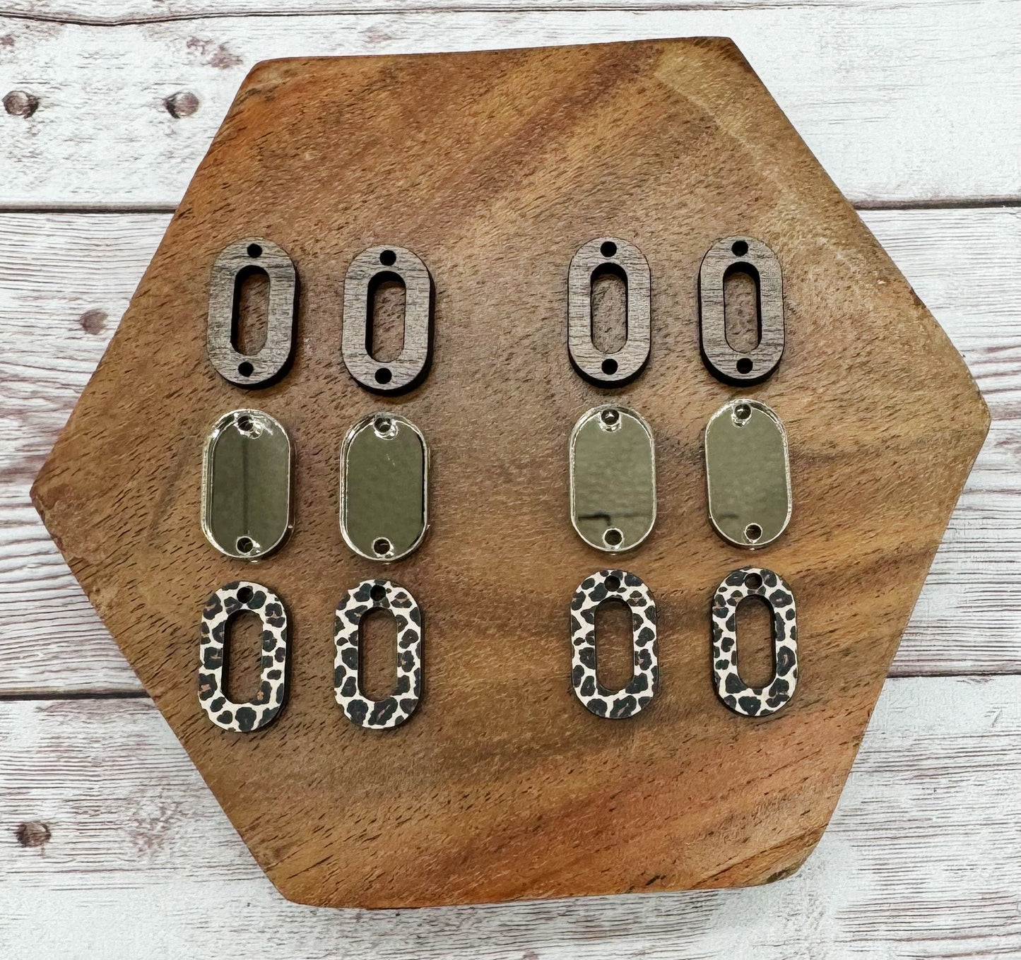 Leopard Print Acrylic, Bronze Mirror Acrylic, and Wood Chain Trio Set Earring Blanks, DIY Jewelry Making