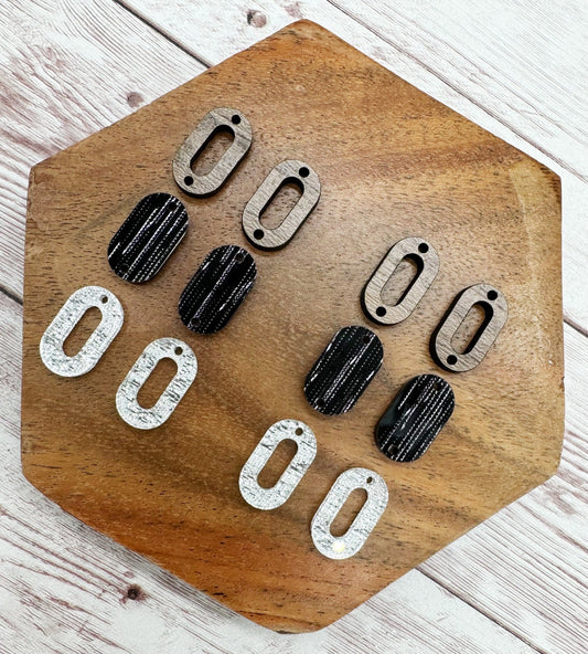 Black Linen Acrylic, Silver Linen Acrylic, and Wood Chain Trio Set Earring Blanks, DIY Jewelry Making