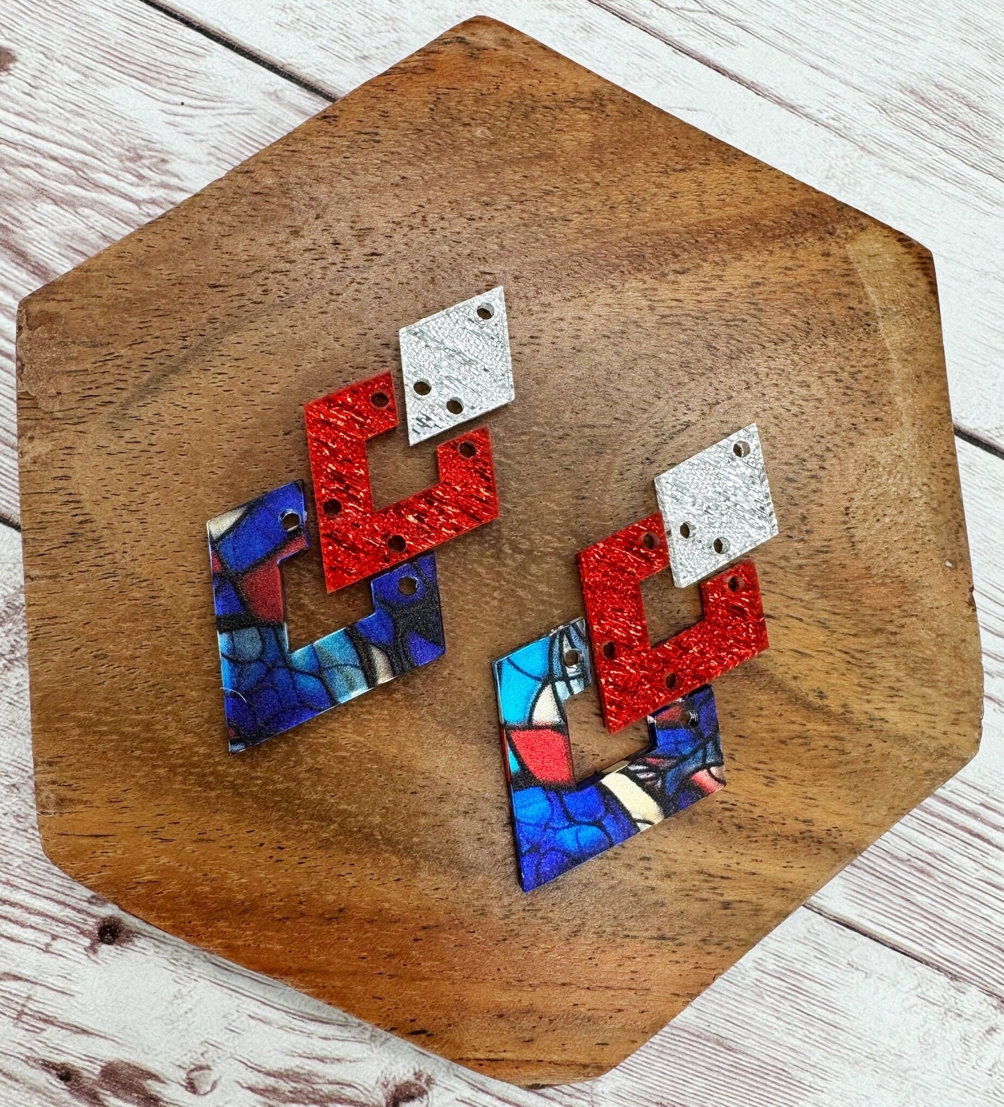 Stained Glass Patriotic Diamond Trio Acrylic Earring Blanks, DIY Jewelry Making