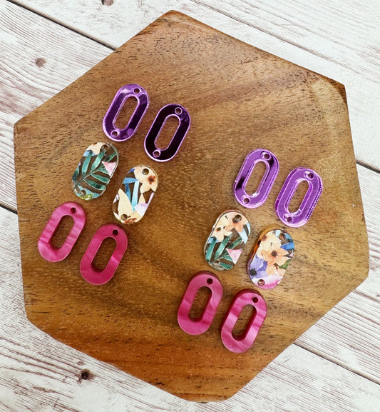 Tropical Floral, Purple Miror, Pink Pearl Chain Trio Acrylic Earring Blanks, DIY Jewelry Making