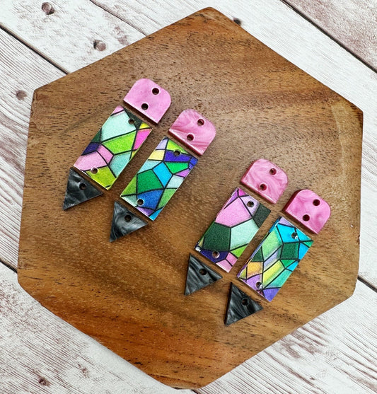 Stained Glass Pencil Teacher Earring Blanks, DIY Jewelry Making